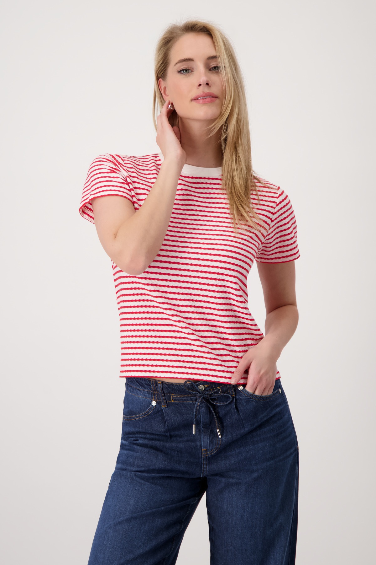Monari Rundhalsshirt »Shirt Struktur« mit Streifen