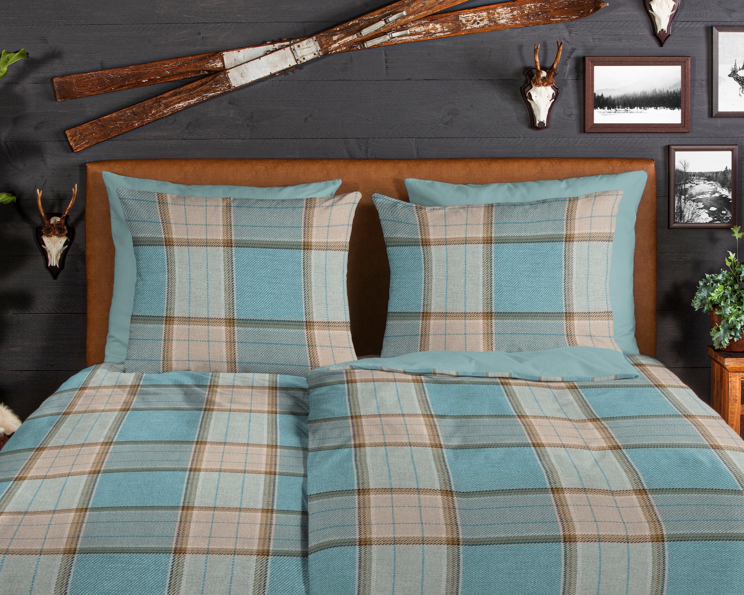 good morning Wendebettwäsche »Jaccos«, Biber, 135x200, Winter, Warm, Reissverschluss, Wendeoptik, Karo