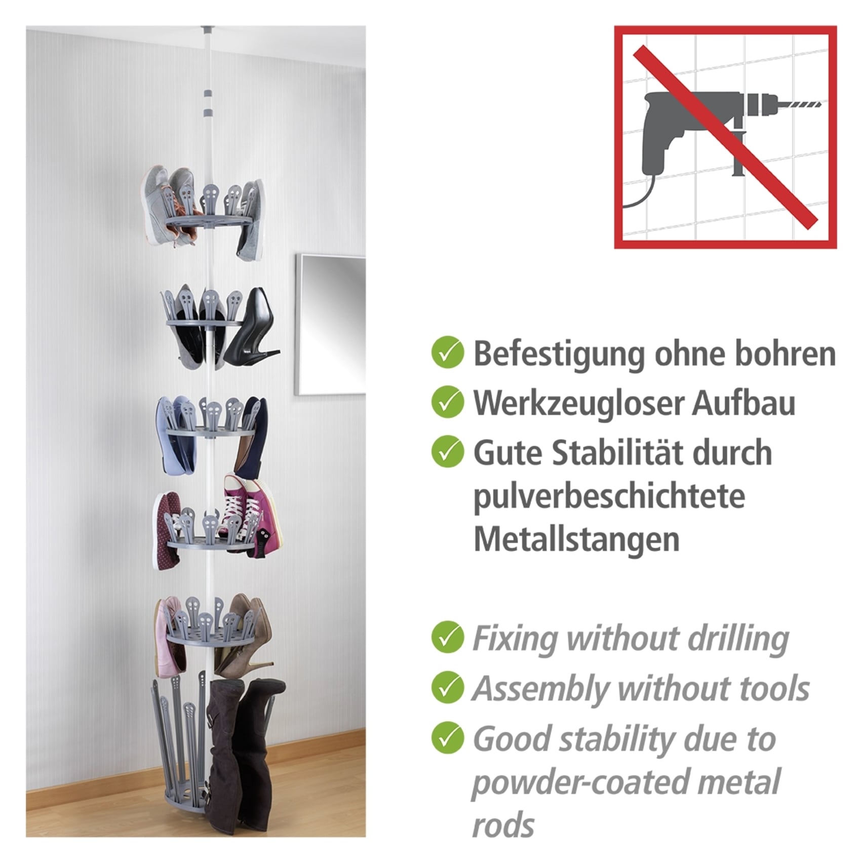 WENKO Teleskopregal »Modell Achilles«, (Set, 7 St.), höhenverstellbares Stiefel- und Schuhregal, Montage ohne Bohren