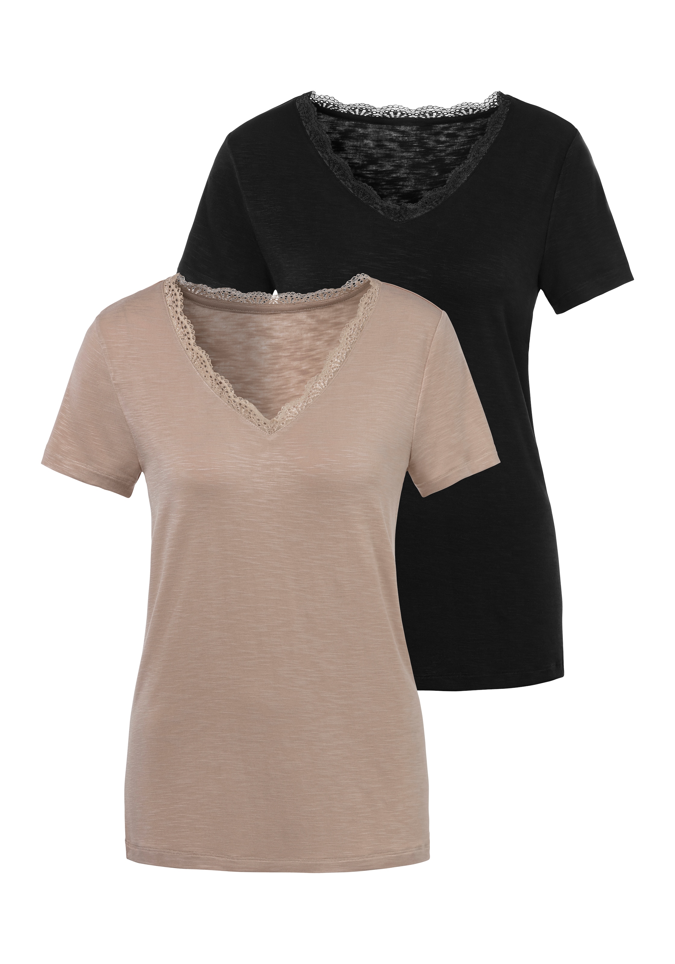 LASCANA T-Shirt, (Packung, 2 tlg.), mit zarter Spitze am Ausschnitt online  shoppen bei Jelmoli-Versand Schweiz