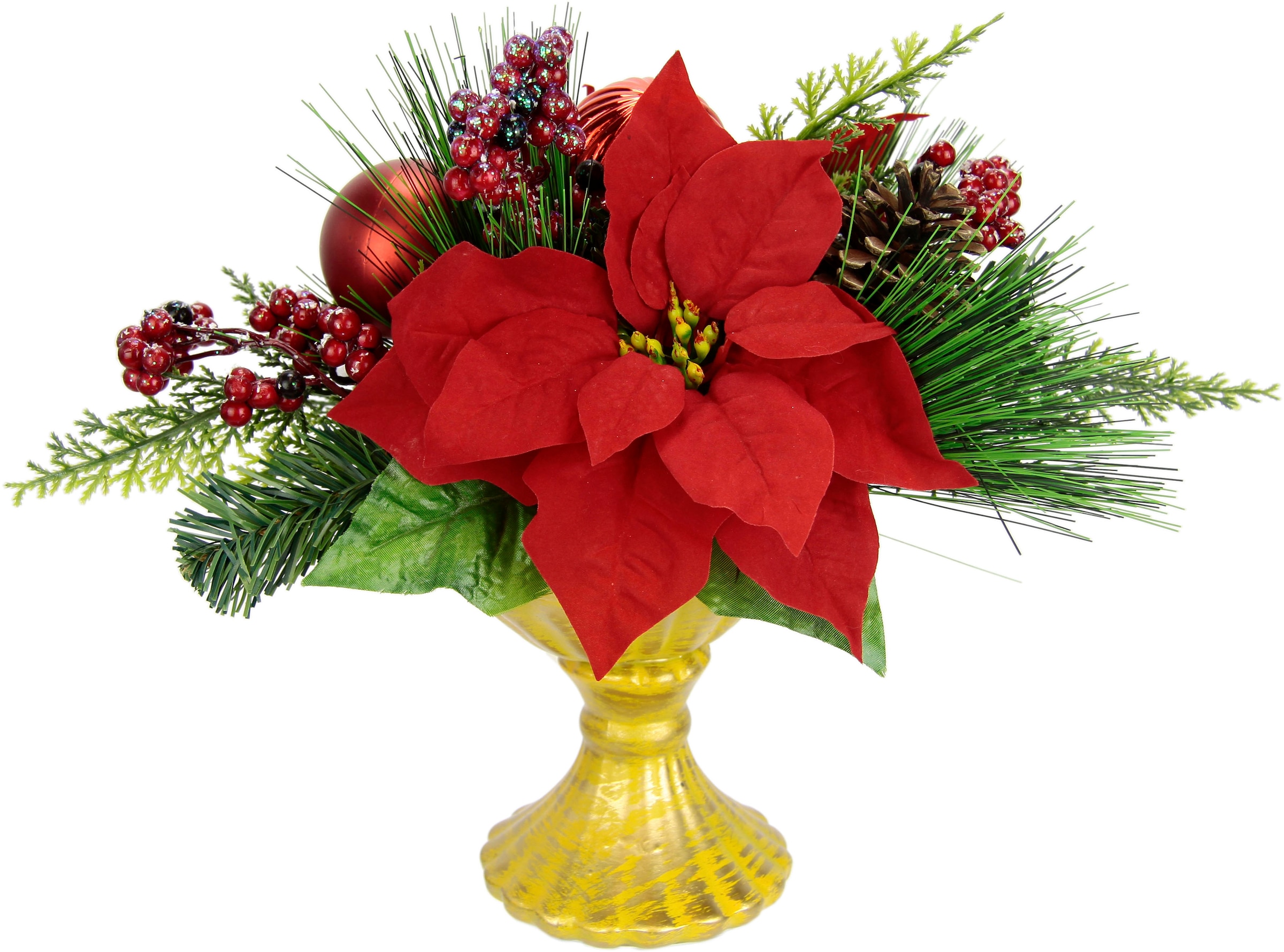 I.GE.A. im Poinsettia Weihnachtsgesteck acheter Blumenensemble, Kunstpflanze Weihnachtdeko,«, »Gesteck, festliches Pokal, Winterliche Weihnachtsstern, Kunstblumen-Arrangement,