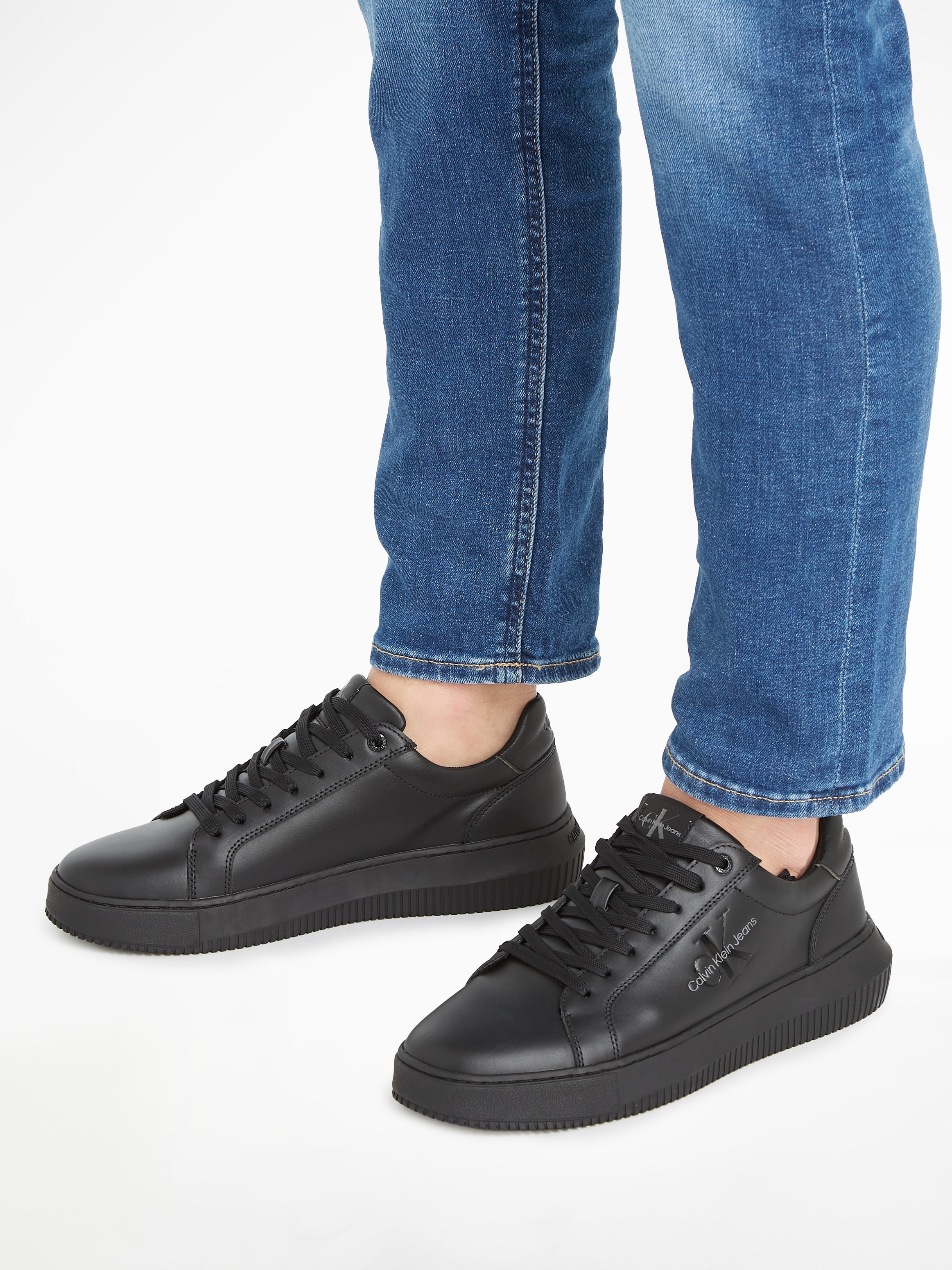 Calvin Klein Jeans Sneaker »CHUNKY CUPSOLE MONO LTH«, mit seitlichem Logoschriftzug, Freizeitschuh, Halbschuh, Schnürschuh