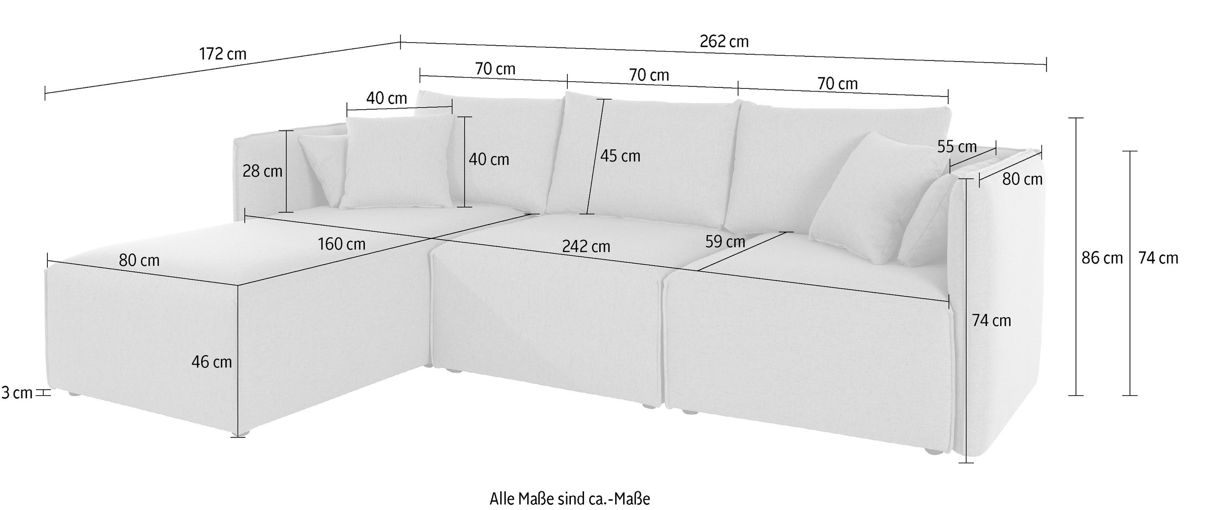 elbgestoeber Ecksofa »Elbdock«, (3 St.), zusammengesetzt aus Modulen, in vielen Bezugsqualitäten und Farben