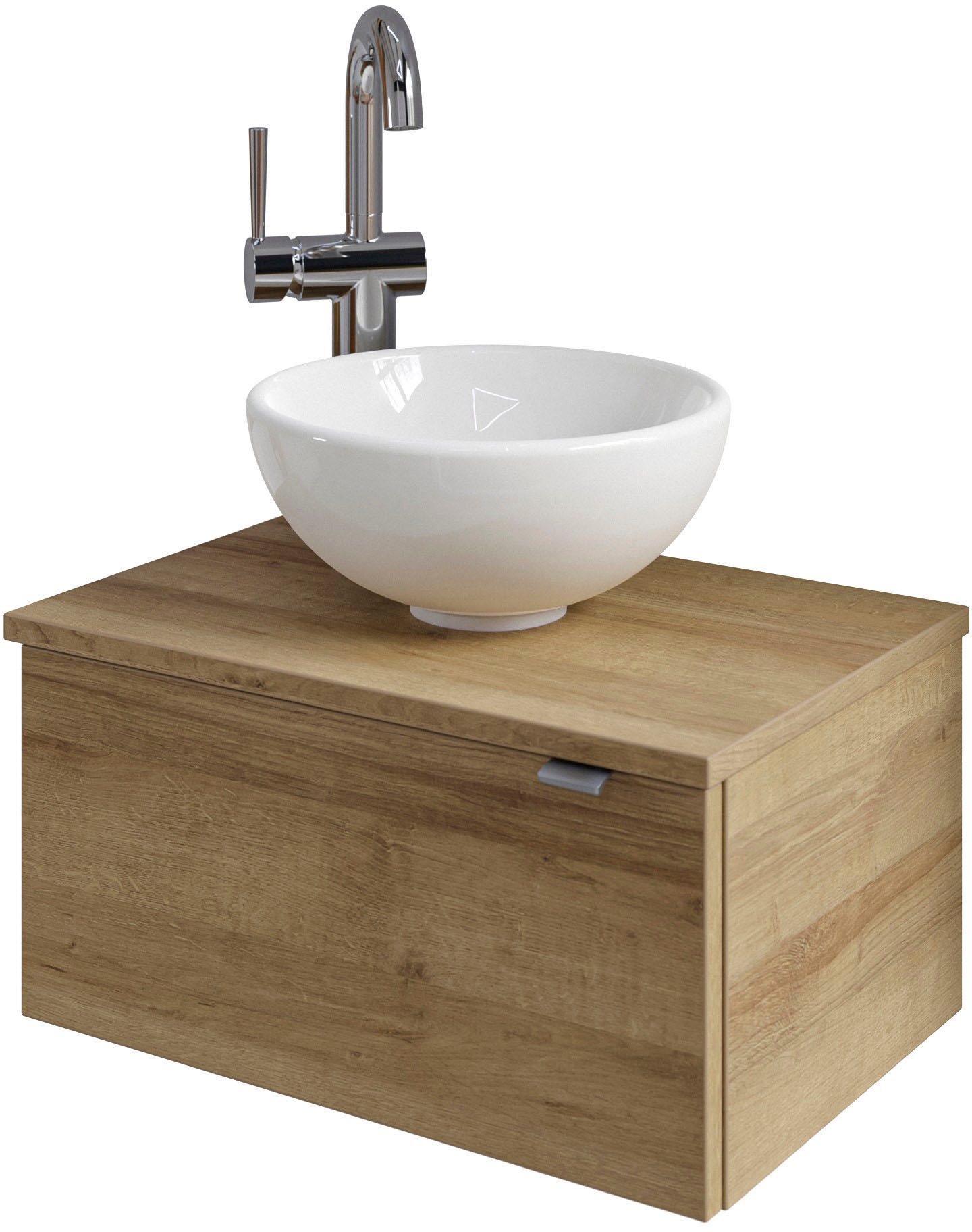 Saphir Waschtisch "Serie 6915 Waschschale mit Unterschrank für Gästebad, Gäste WC" Keramik-Aufsatzbecken, Waschtischplatte, Waschtischunterschrank, 3 Stk. tlg. 51 cm breit, 1 Tür, Waschtischplatte, kleine Bäder, ohne Armatur