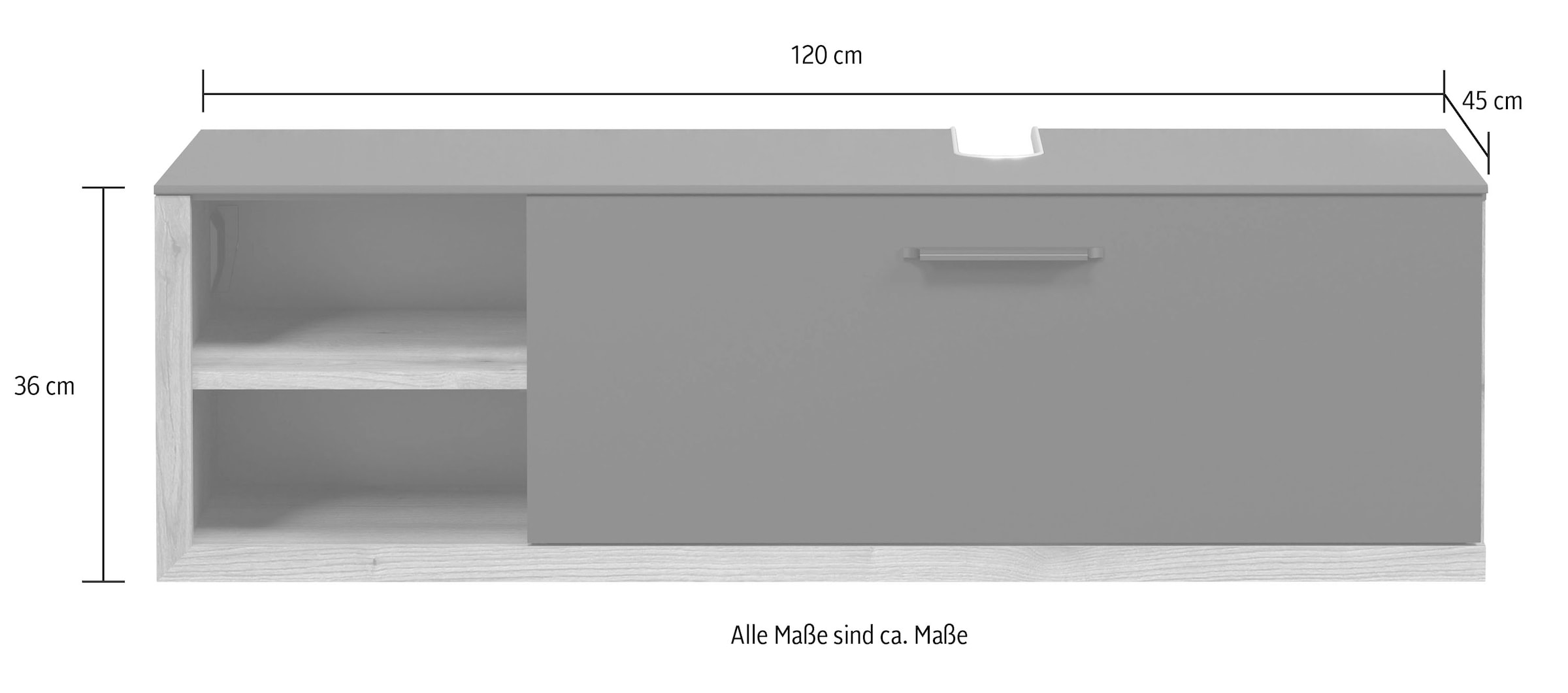 welltime Waschbeckenunterschrank »Premont«, (1 St.), Hängender Waschtisch mit Siphonausschnitt - (B/T/H) 120/45/36 cm