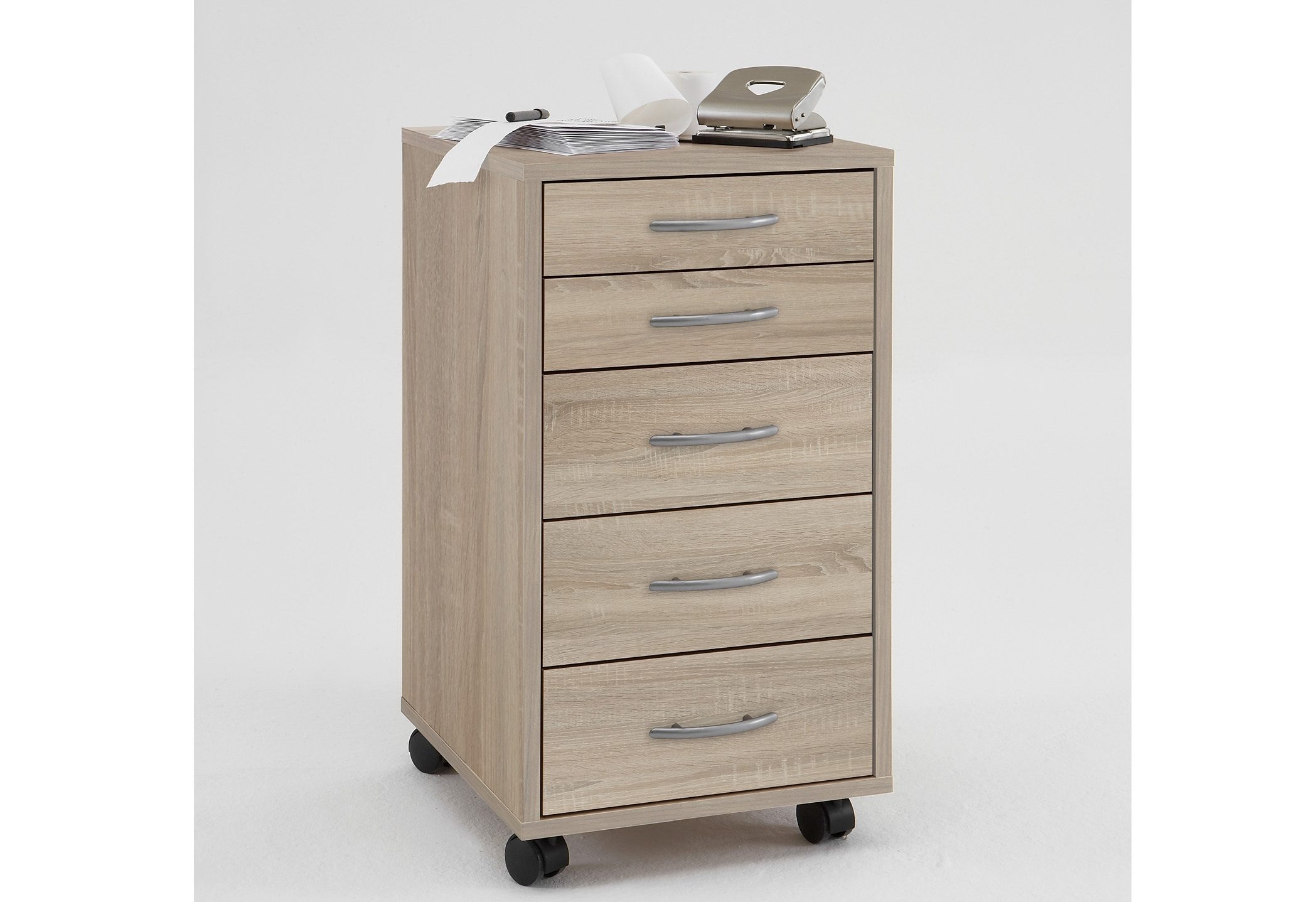FMD Rollcontainer "Freddy" Büroaufbwahrung mit 5 Schubkästen auf Rollen, 63 cm hoch