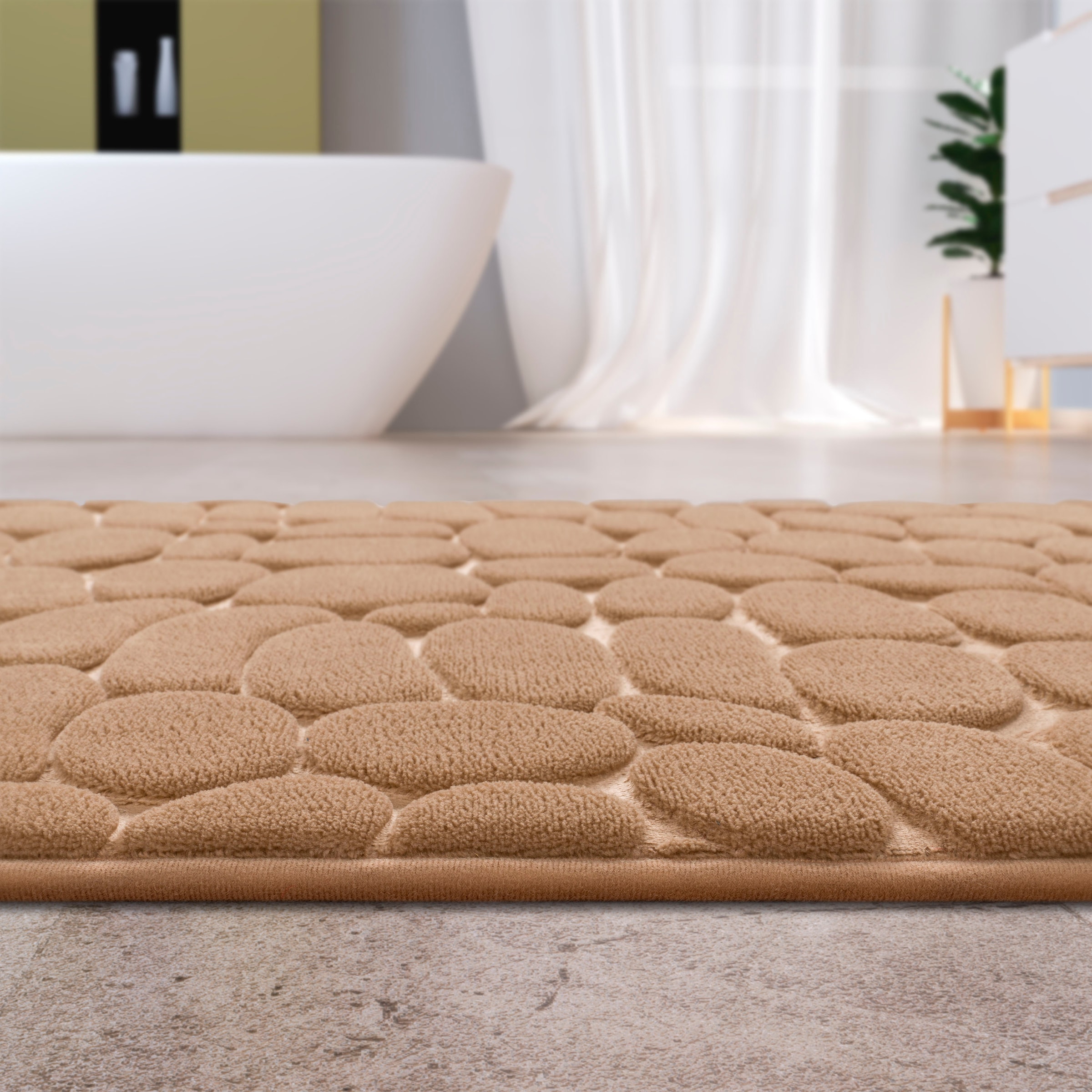 Paco Home Badematte »Corby 256«, Höhe 13 mm, fussbodenheizungsgeeignet, Badteppich, Uni Farben, Motiv Steine, Hoch-Tief Effekt