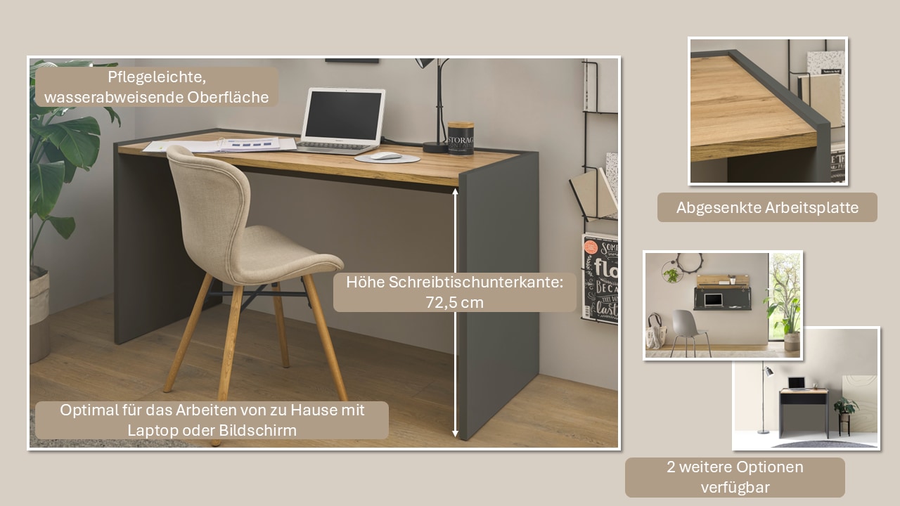 INOSIGN Schreibtisch »CiTY/GiRON«, moderner Computertisch, wohnliches Home Office, Breite 80 oder 143 cm
