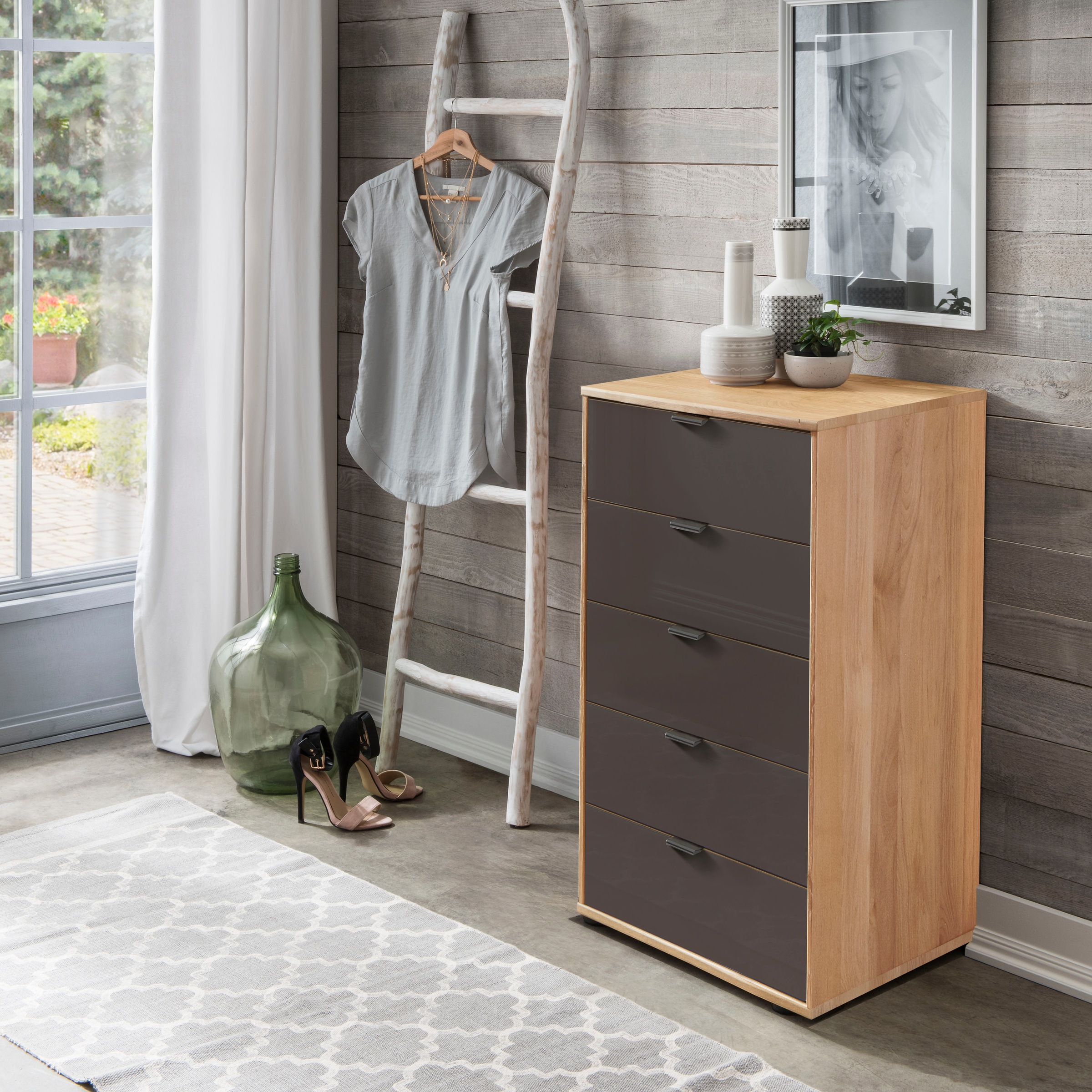 WIEMANN Schubkastenkommode "Cardiff Sideboard, Wäscheschrank, teilmassiv Erle, mit Schubladen" Glas- oder Massivholzfront, verschiedene Breiten, MADE IN GERMANY, Schubkästen inklusive Selbsteinzug und Dämpfung