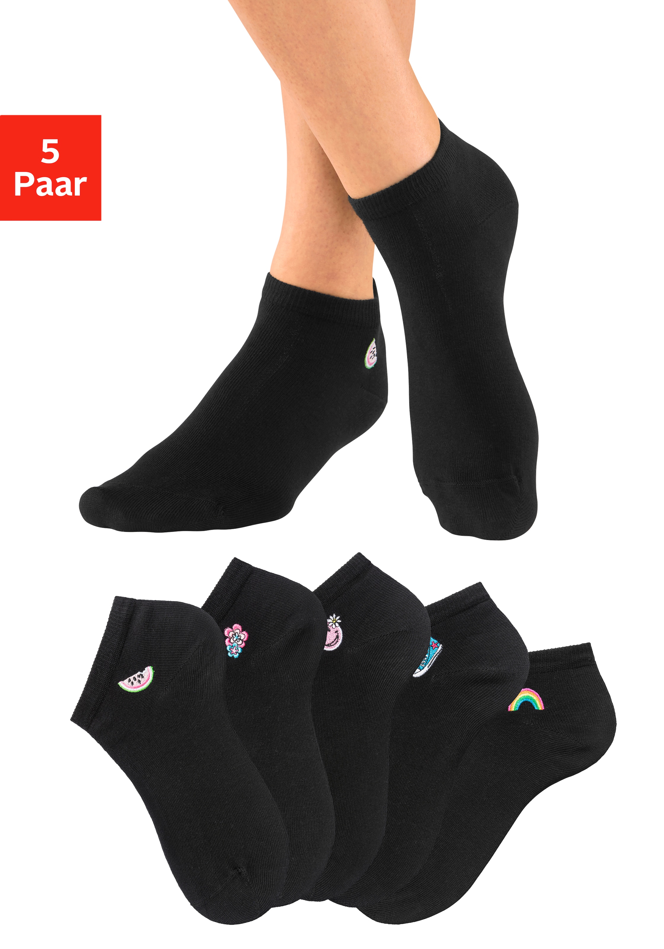 H.I.S Sneakersocken Packung, 5 Stk. tlg. mit hochwertiger Stickerei