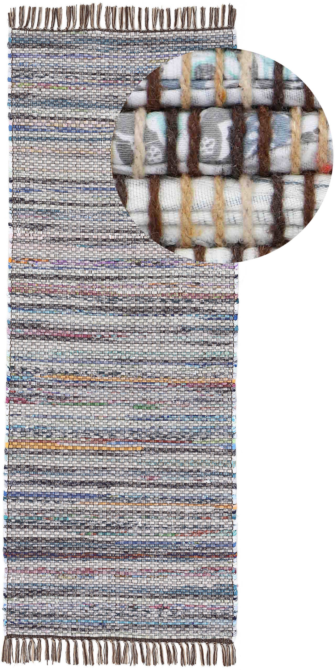 carpetfine Teppich »Kelim Chindi, Wendeteppich«, rechteckig, 6 mm Höhe, handgewebt, Fleckerlteppich mit Fransen, auch vielen in Läufergrössen