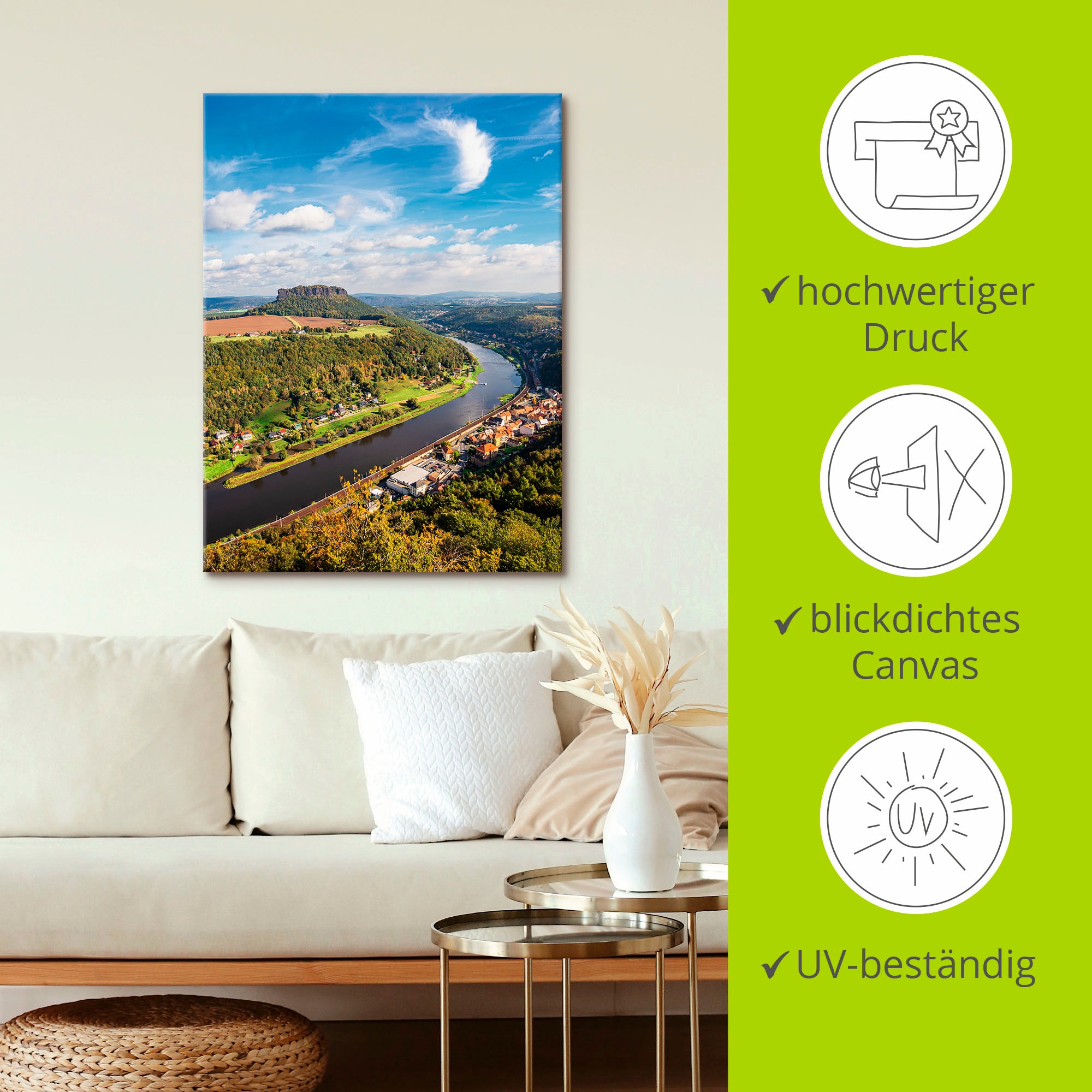Artland Poster »Blick auf Elbe & die Sächsische Schweiz«, Berge & Alpenbilder, (1 St.), auf Keilrahmen gespannt