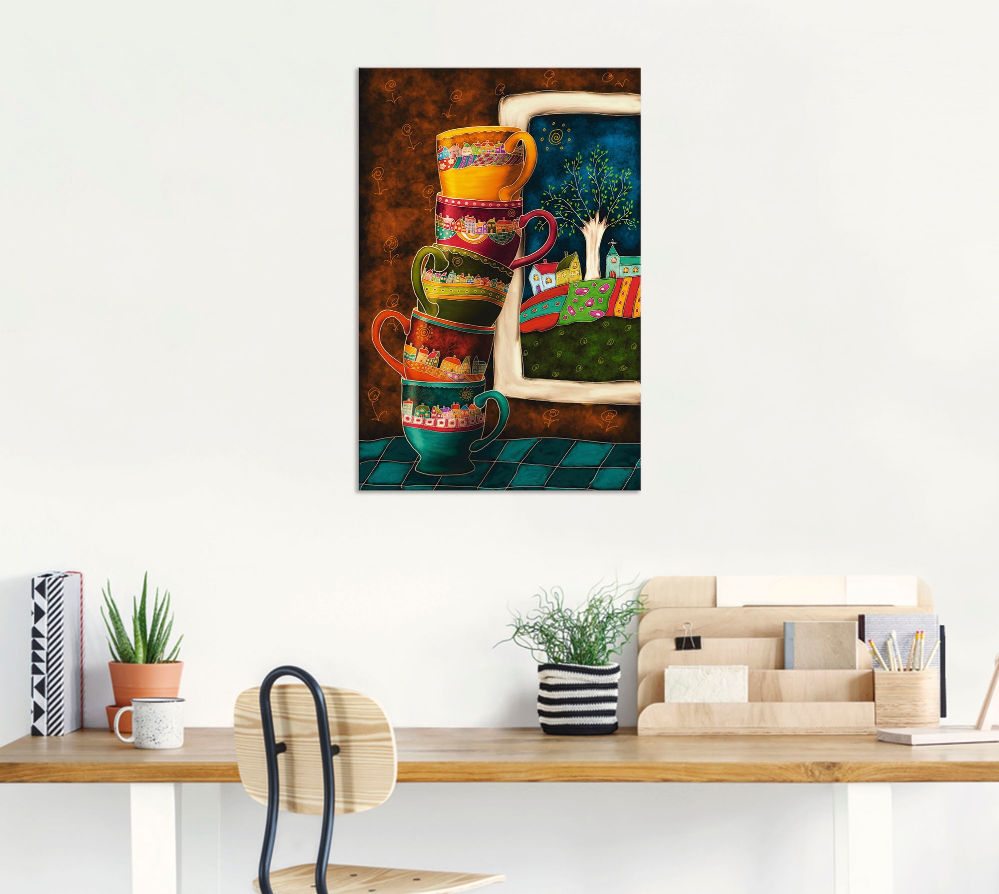 Artland Wandbild »Fröhliche Kaffeetassen«, Getränke, (1 St.), als Alubild, Outdoorbild, Leinwandbild, Poster, Wandaufkleber