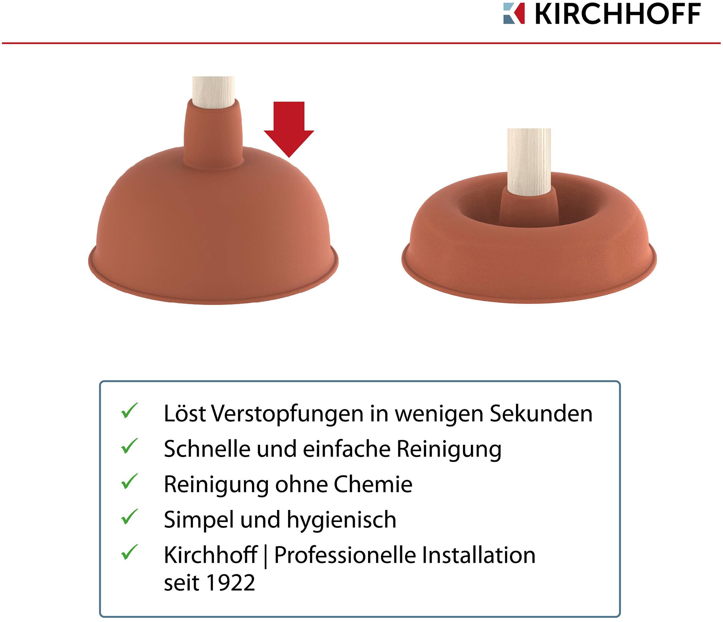 Kirchhoff Pümpel, Abflussreiniger mit Holzgriff, Ø 140 mm Saugglocke