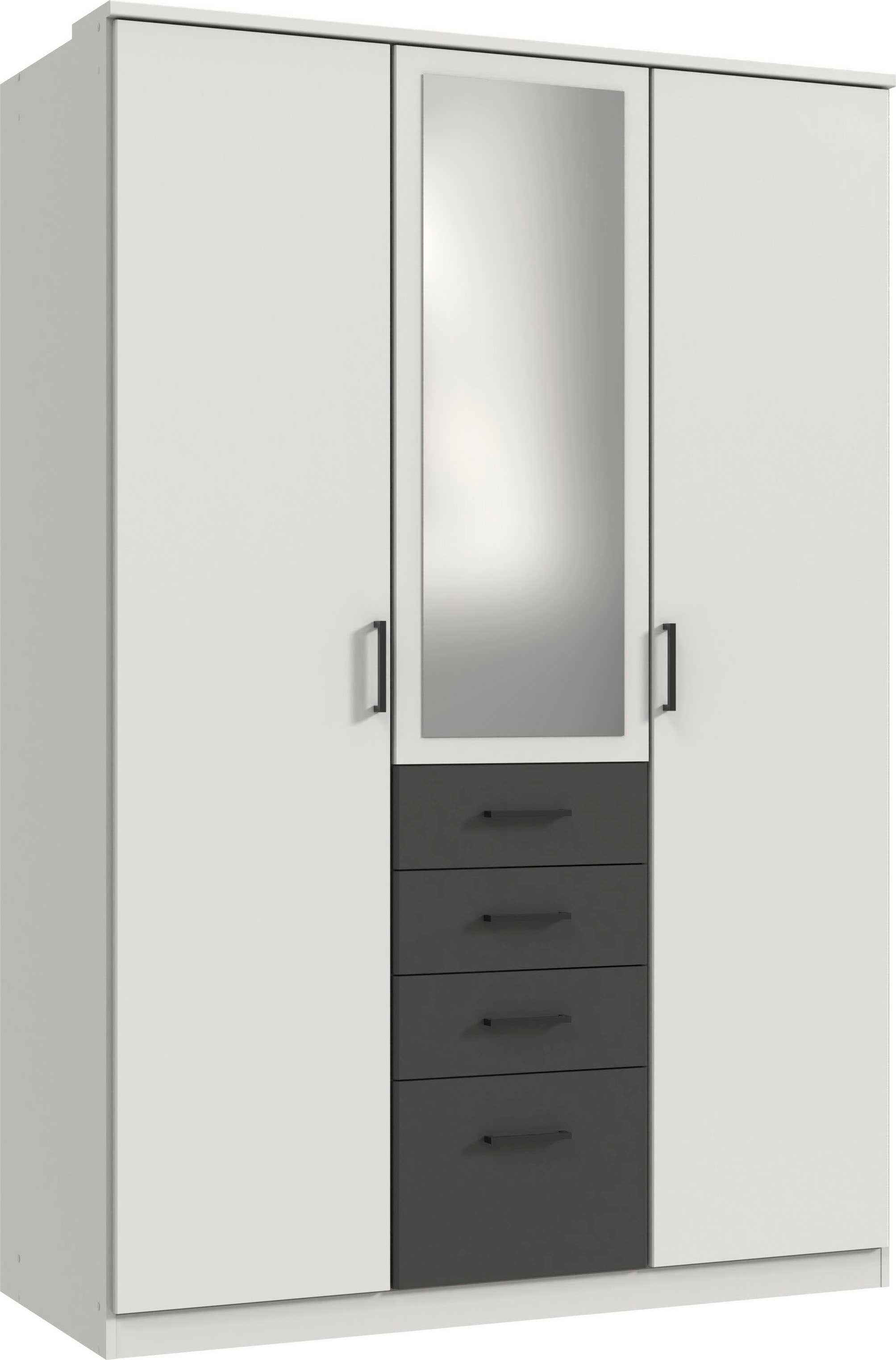 Wimex Kleiderschrank »Cottbus, in weiss oder grau modern kombiniert mit graphitfb.Schubladen« in 3 Grössen, schwarze Griffe, Made in Germany, mit 4 Schubladen, wahlweise mit oder ohne Spiegel