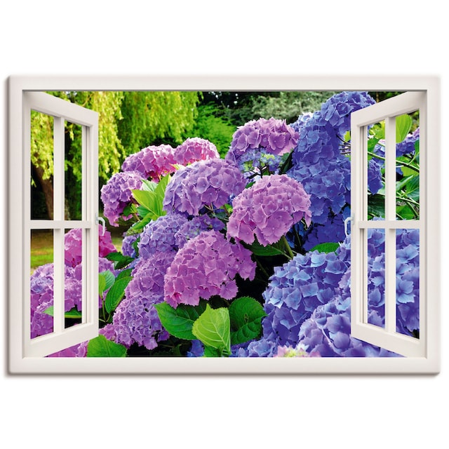 Artland Wandbild »Fensterblick Hortensien im Garten«, Blumen, (1 St.), als  Leinwandbild, Poster in verschied. Grössen online bestellen |  Jelmoli-Versand