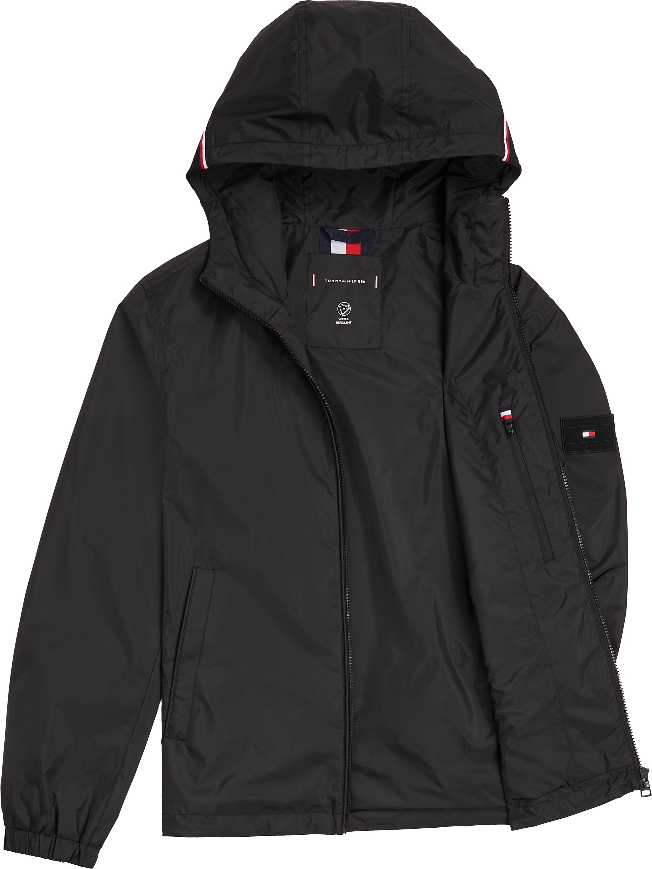 Tommy Hilfiger Blouson »RWB HOODED JACKET«, mit Kapuze, elastische Bündchen, wasserabweisend