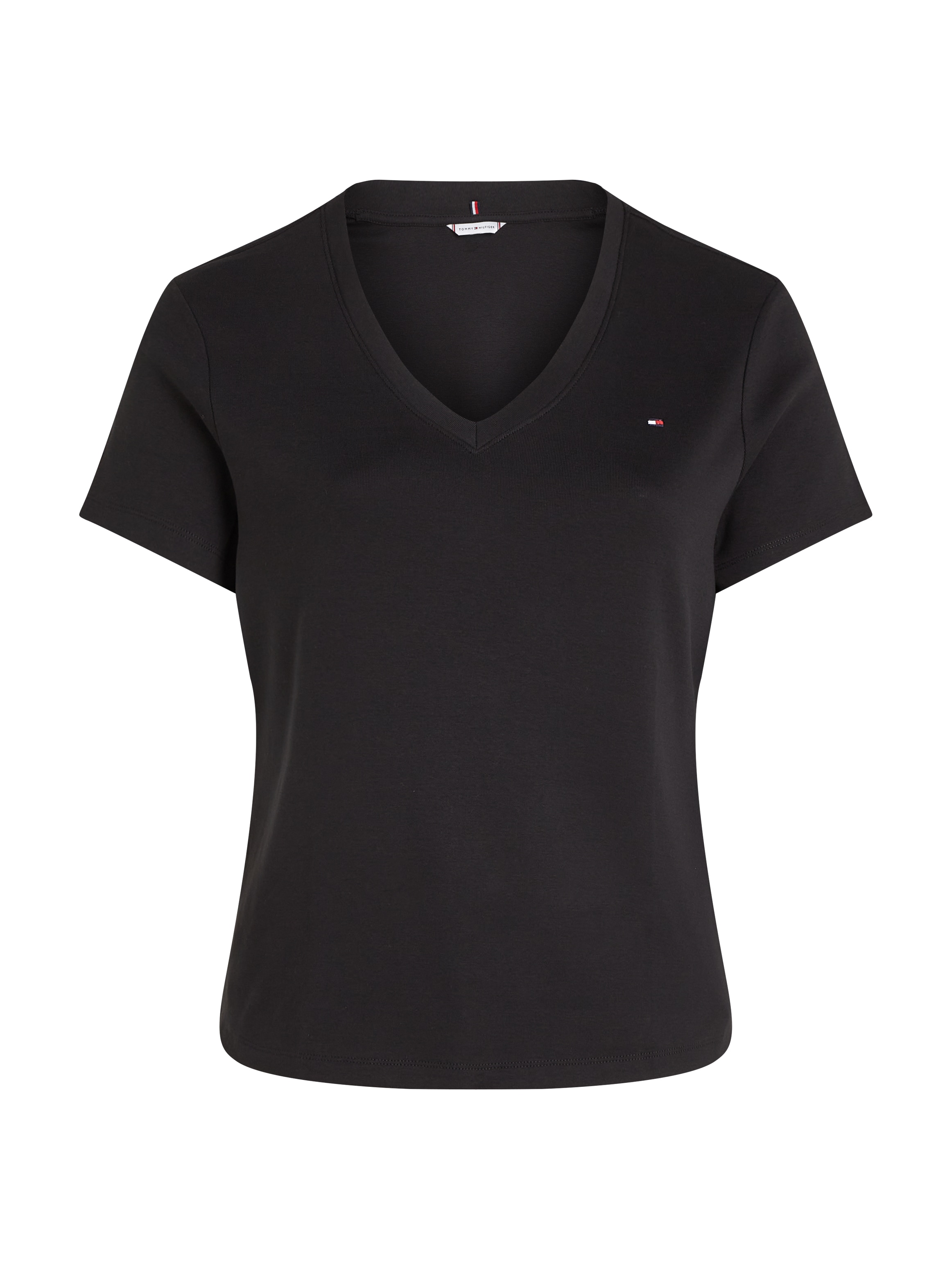 Tommy Hilfiger Curve V-Shirt »CRV SLIM CODY V-NK SS«, in Grossen Grössen, Streifenmuster, V-Ausschnitt, Logostickerei