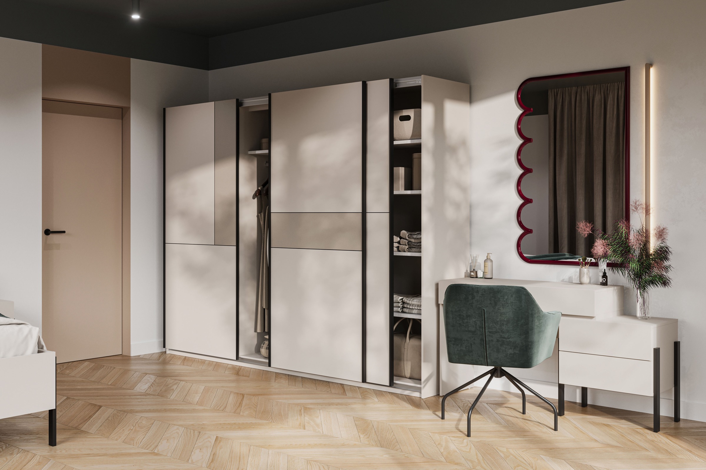 Home affaire Schiebetürenschrank »Cube Garderobenschrank incl.kompletter Innenausstattung«, Moderner Kleiderschrank, Schiebetürenschrank, Garderobe
