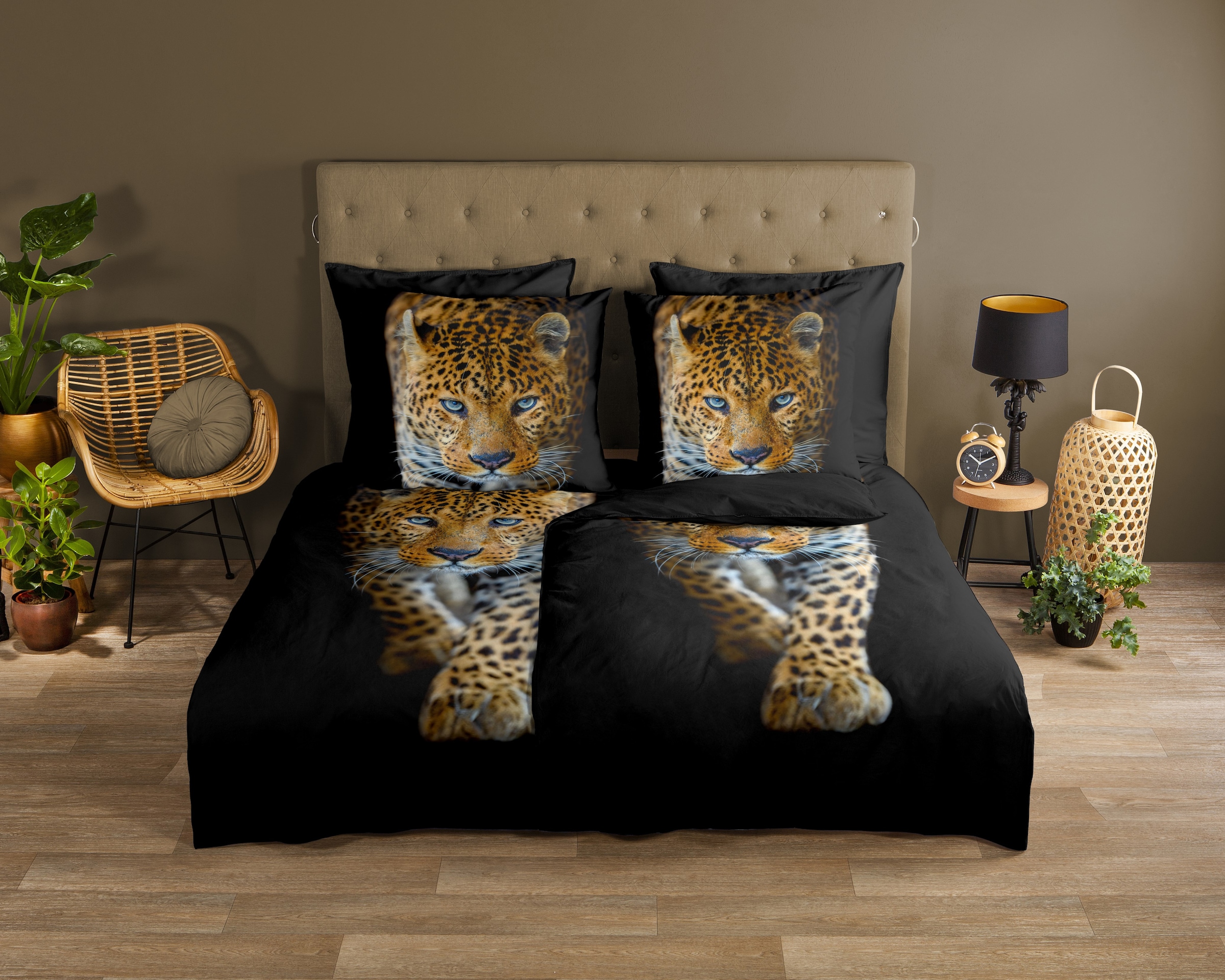 good morning Wendebettwäsche »Bonn«, Baumwolle, Renforcé, 135x200, Reissverschluss, Wende, Leopard, Schwarz