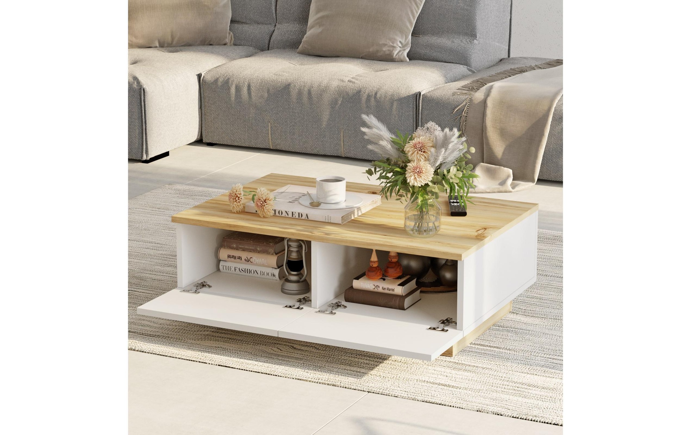 WOODY FASHION Beistelltisch »90 x 31,6 x 60 cm, Nature/Weiss«