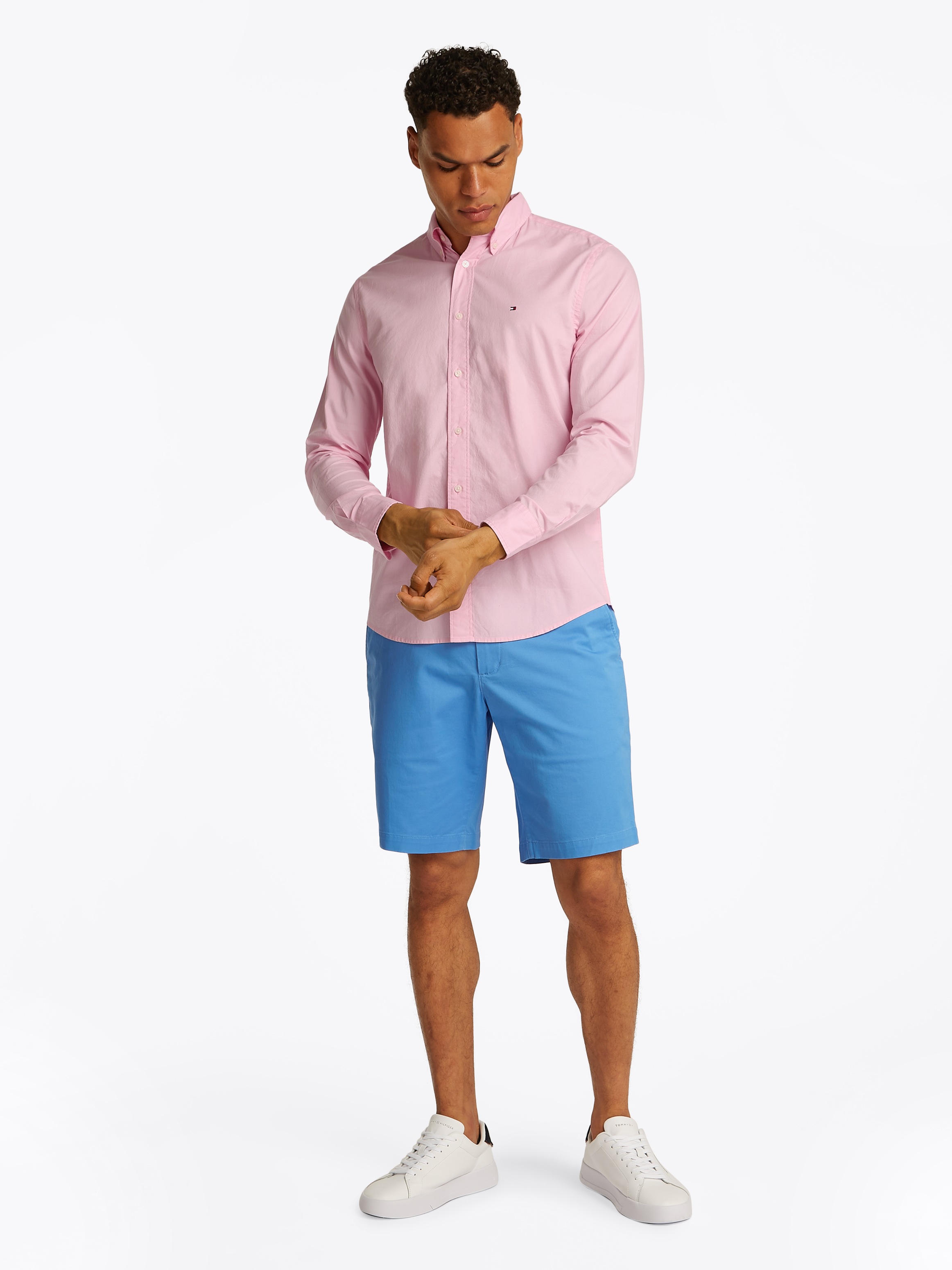 Tommy Hilfiger Businesshemd »FLEX POPLIN SOLID RF SHIRT mit Button-down und Rückenfalte«, unifarben, klassisch, regular fit, Baumwolle, Kragen