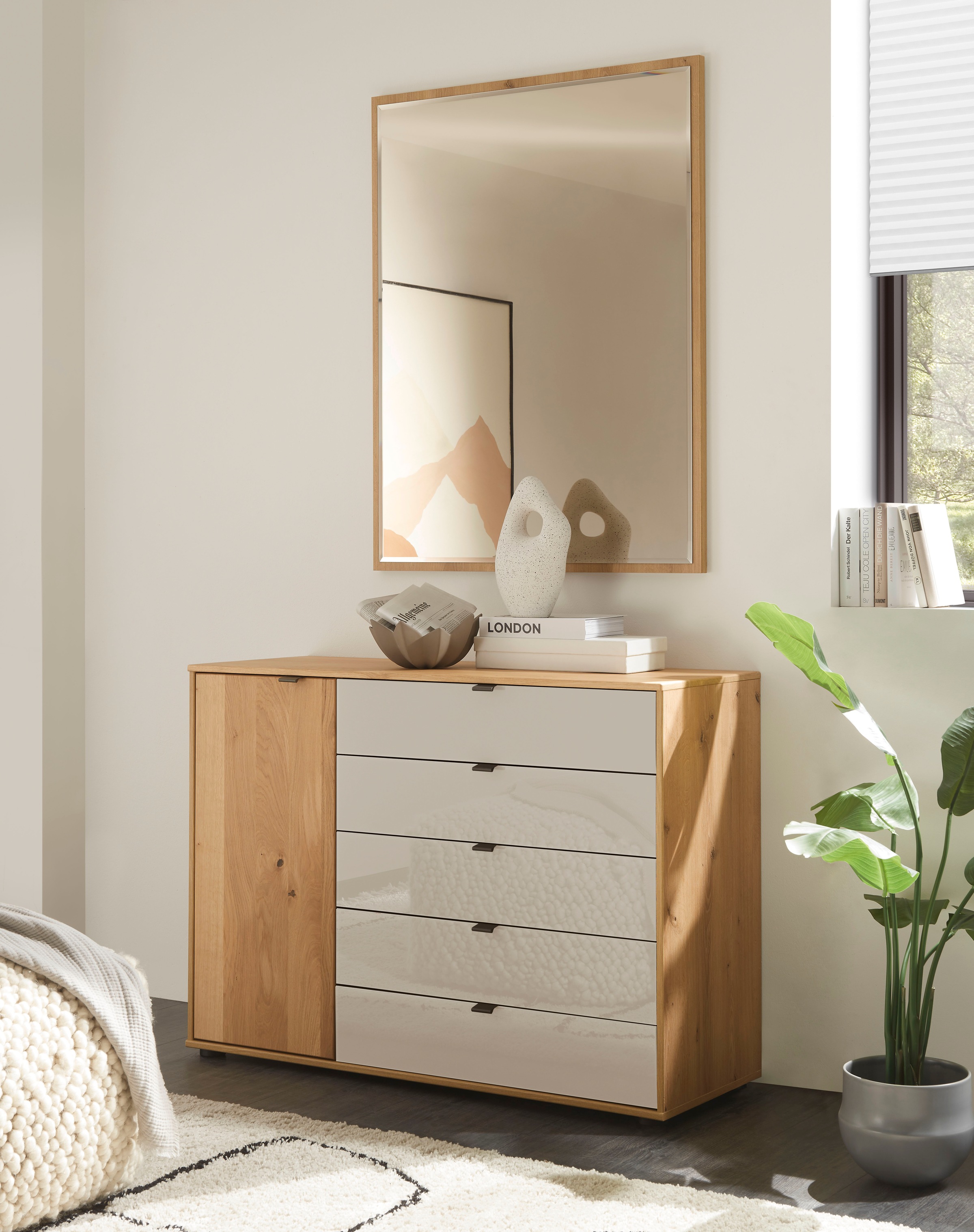 WIEMANN Kombikommode "Cardiff Sideboard, Wäscheschrank, teilmassiv Bianco-Eiche, Schubladen" Kommode 120x86x43 cm, braun, mit Dämpfung, MADE IN GERMANY, verschiedenen Ausführungen, inklusive Einlegeboden
