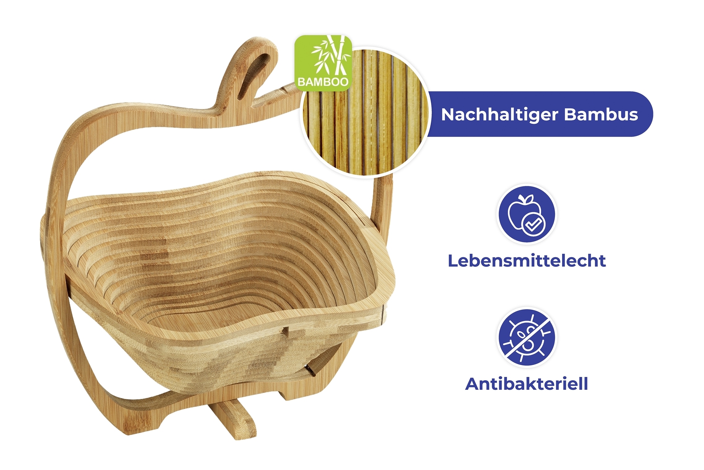 Maximex Obstschale »Modell Bambus«, aus Bambus, faltbarer Obstkorb, vielseitig nutzbar als Untersetzer & Schneidebrett