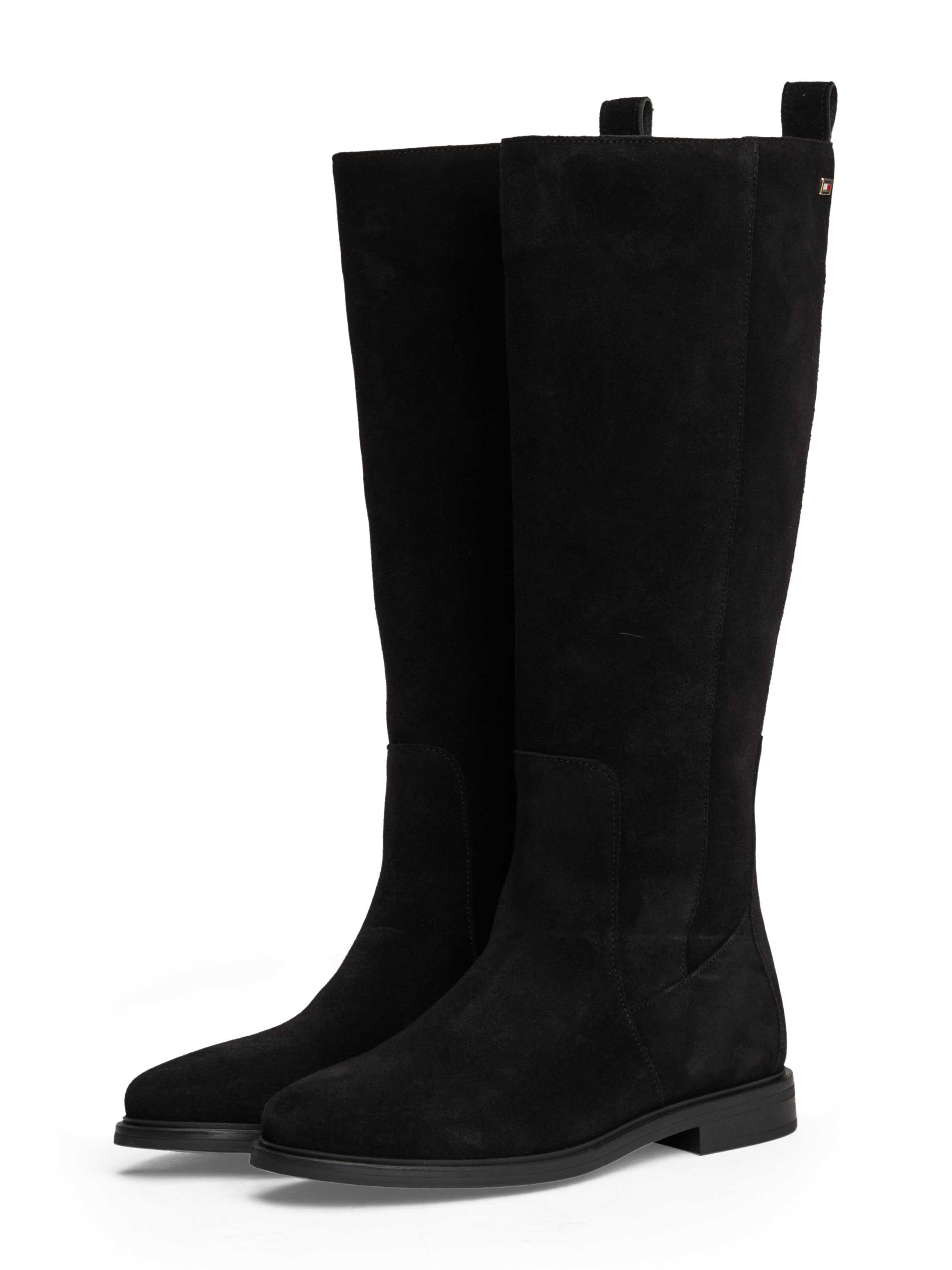 Tommy Hilfiger Stiefel »FLAG SUEDE LONG BOOT ZIP«, Blockabstz, Langschaftstiefel, Businesstiefel mit kleinem Logo