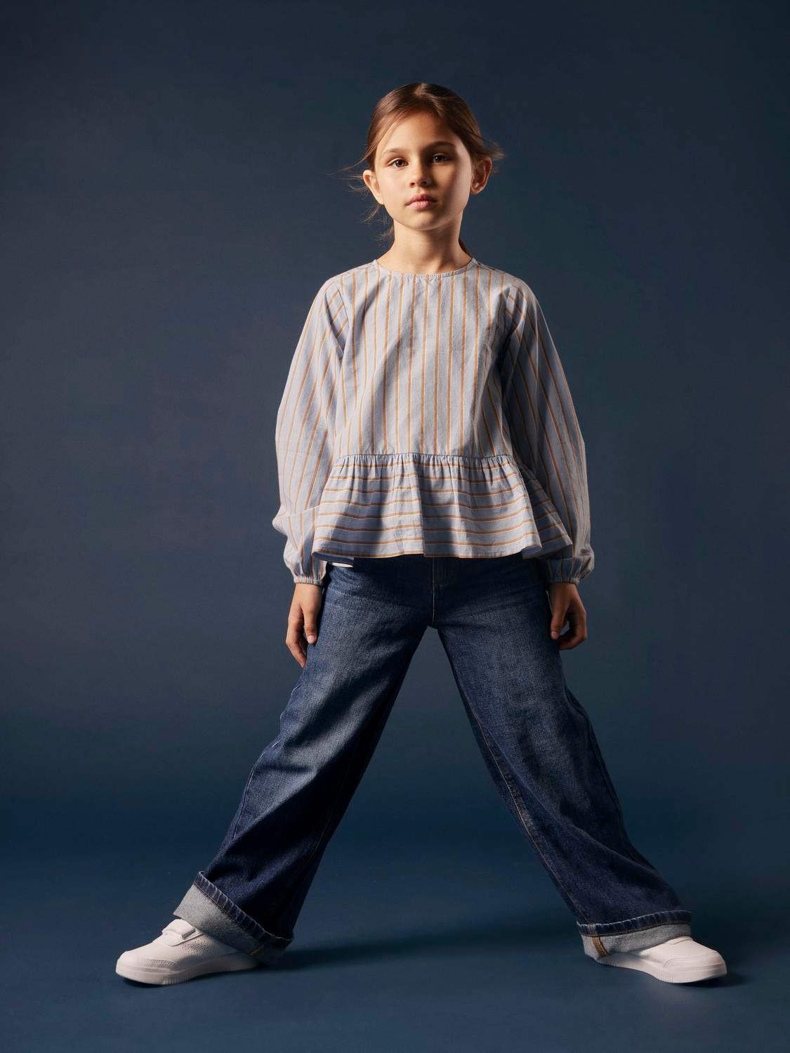 Name It Weite Jeans »NKFROSE für Mädchen mit weitem Bein und klassischem Sitz« normal, Denim, Abriebeffekte, Reissverschluss