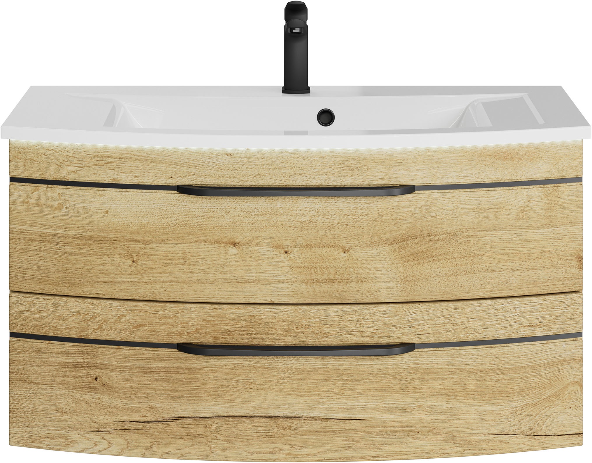 Saphir Waschtisch "Serie 7045 Mineralmarmor-Waschtisch und Unterschrank, 91 cm breit" Waschplatz mit 2 Schubladen, Badmöbel Set mit Waschtisch