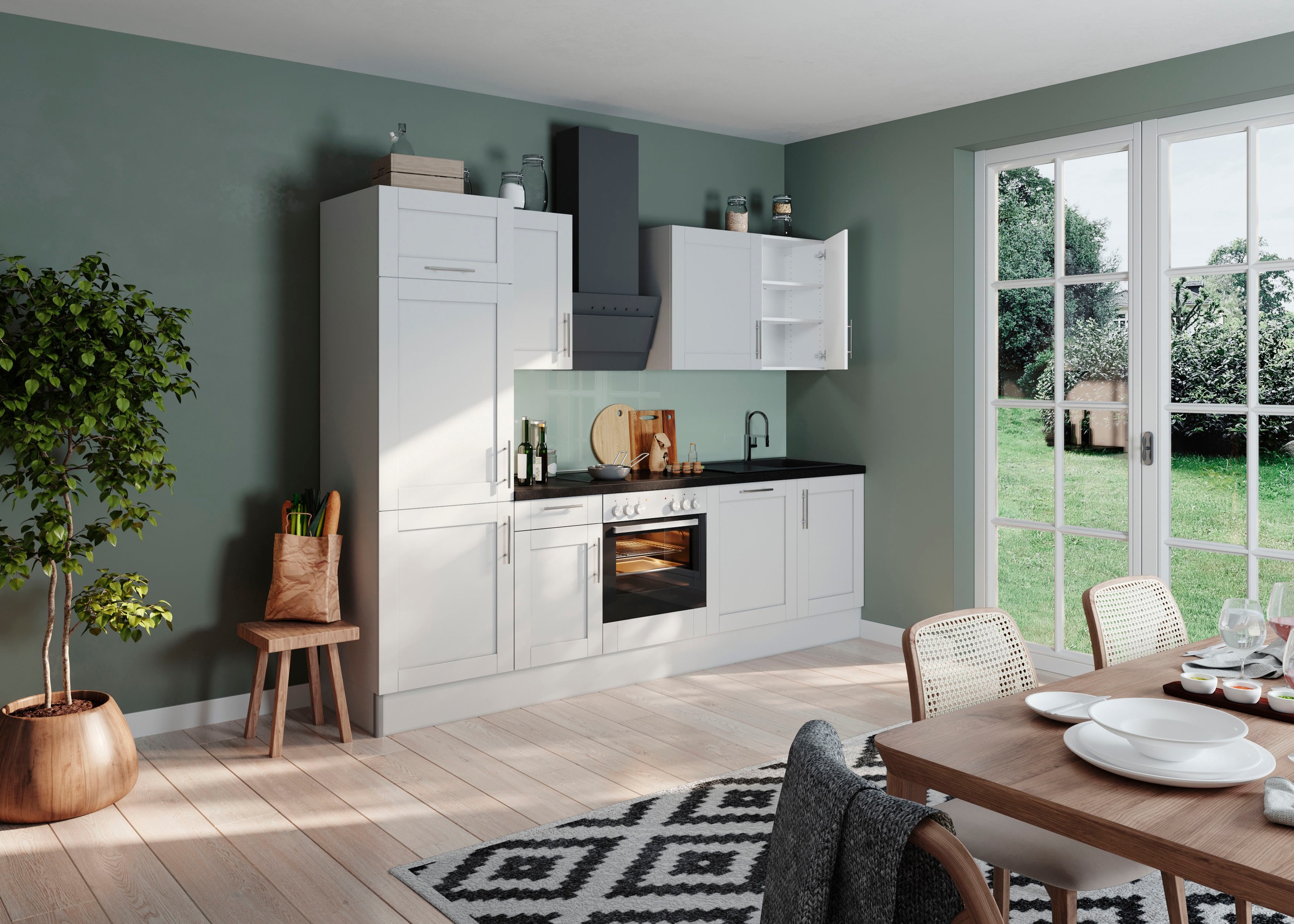 OPTIFIT Küche "Ahus" 280 cm breit,wahlweise mit E-Geräten,MDF Fronten, Soft Close Funktion