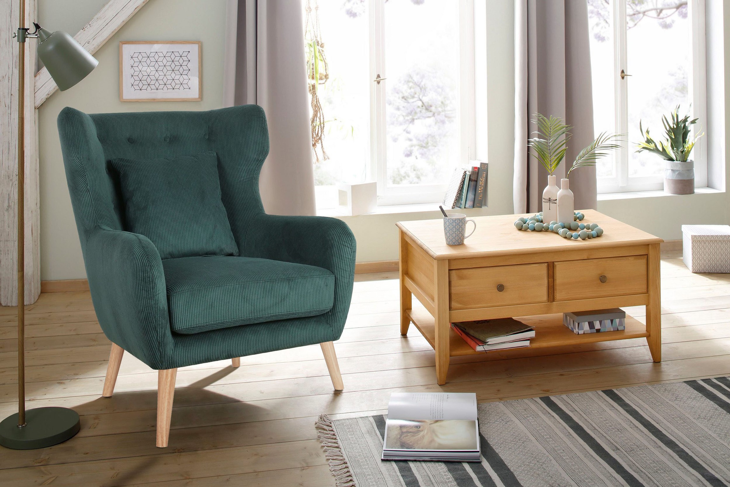 Home affaire Ohrensessel »Yamuna«, mit Sitzpolsterung, Gestell und Füsse aus Massivholz, Sitzhöhe 47 cm