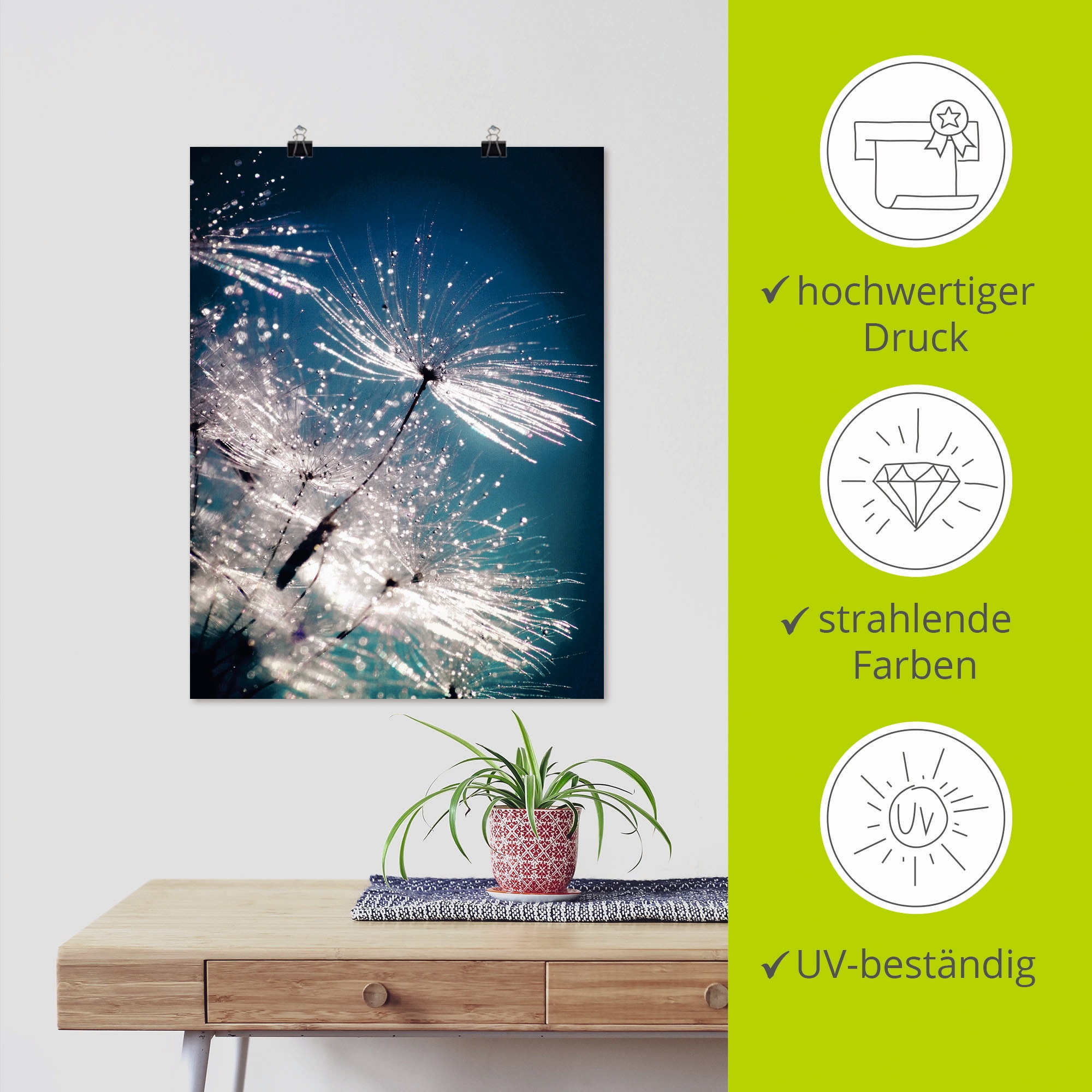 Artland Wandbild »Pusteblume Kristallschirmchen«, Blumen, (1 St.), auf Keilrahmen gespannt