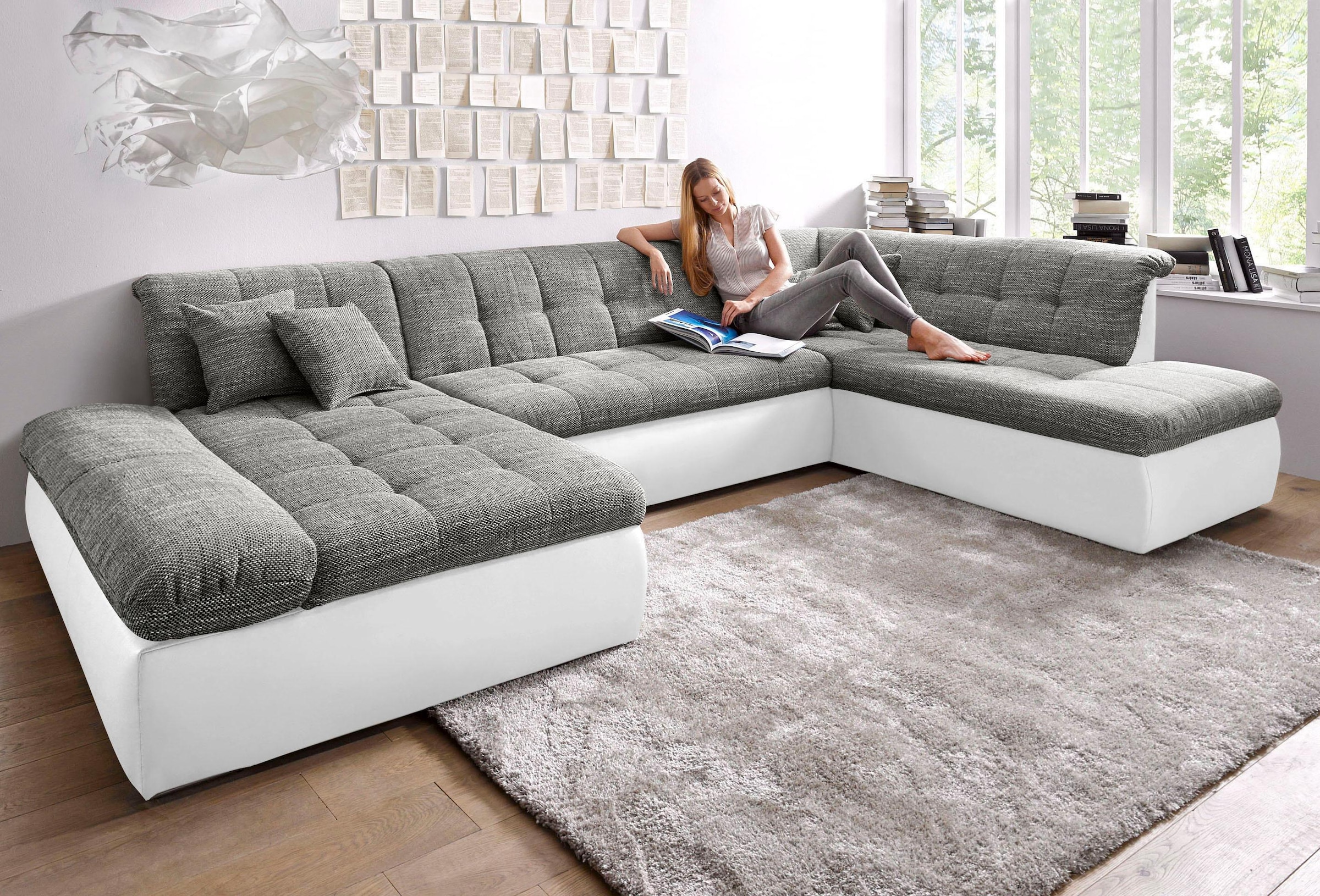 DOMO collection Wohnlandschaft »Moric U-Form auch in Cord«, im XXL-Format, wahlweise mit Bettfunktion und Armlehnenverstellung