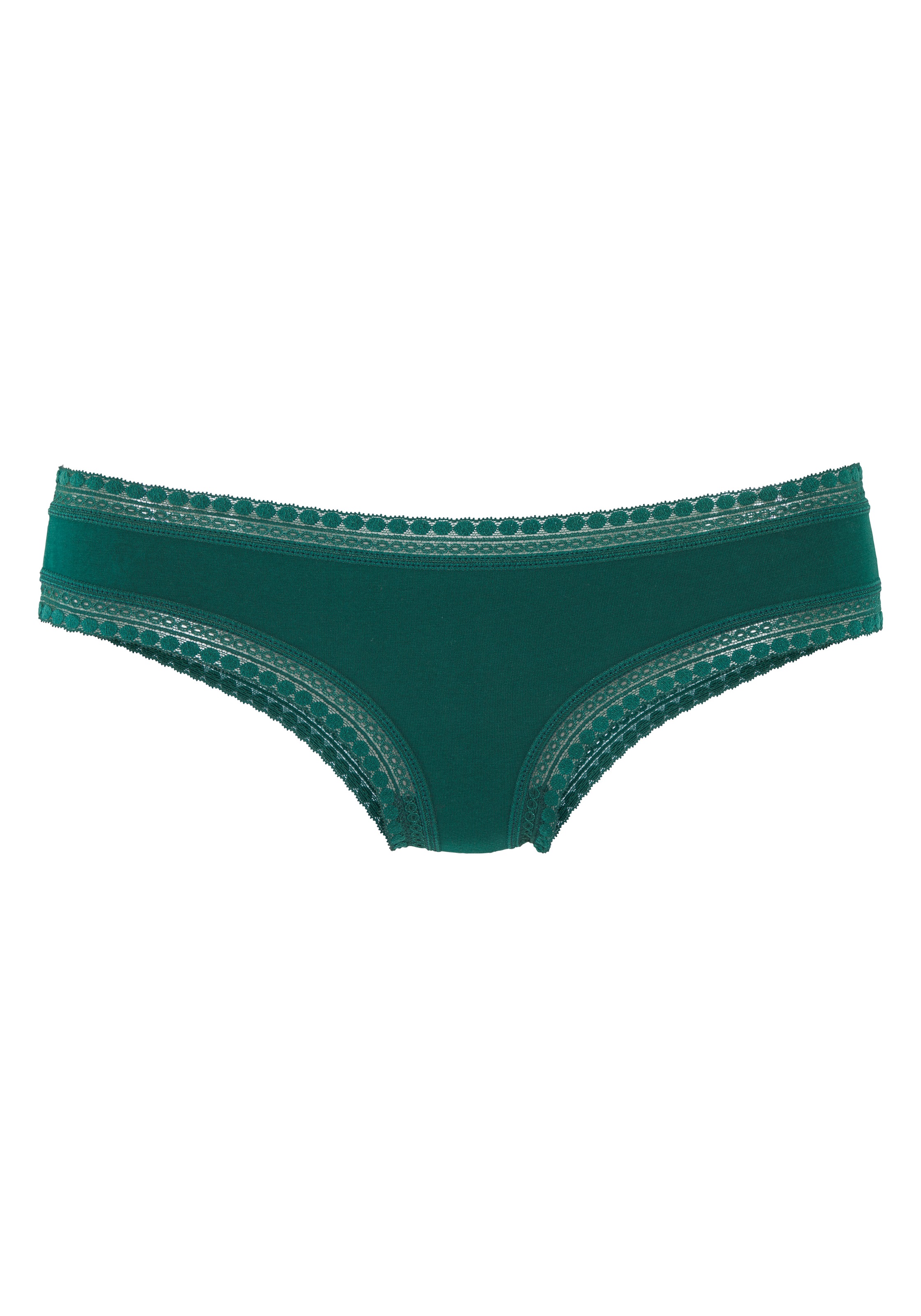 LASCANA Brasilslip 3er-Set, aus elastischer Baumwolle mit weicher Spitze