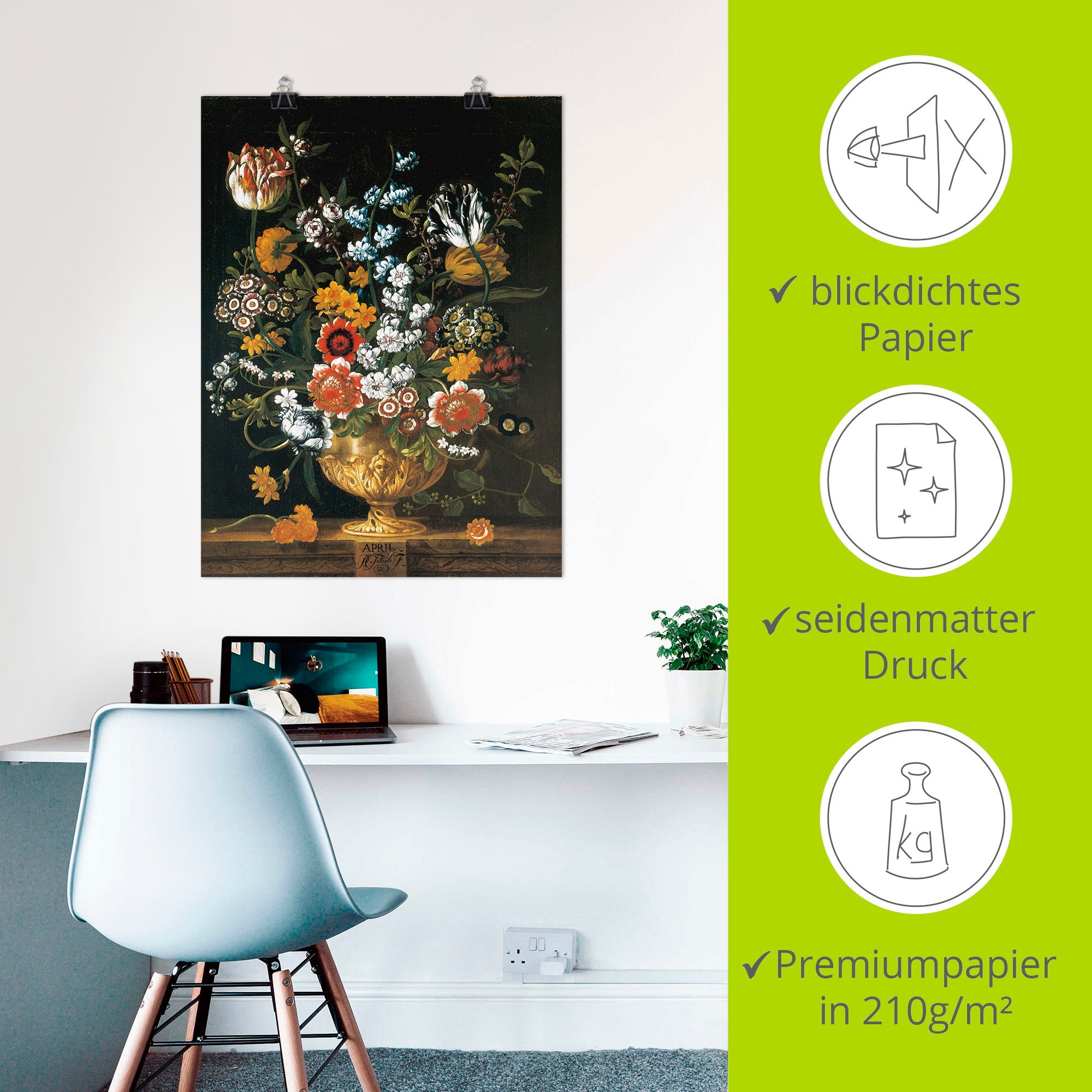Artland Kunstdruck »Zwölf Monate. Floraler Kalender April«, Arrangements, (1 St.), als Leinwandbild, Wandaufkleber oder Poster in versch. Grössen