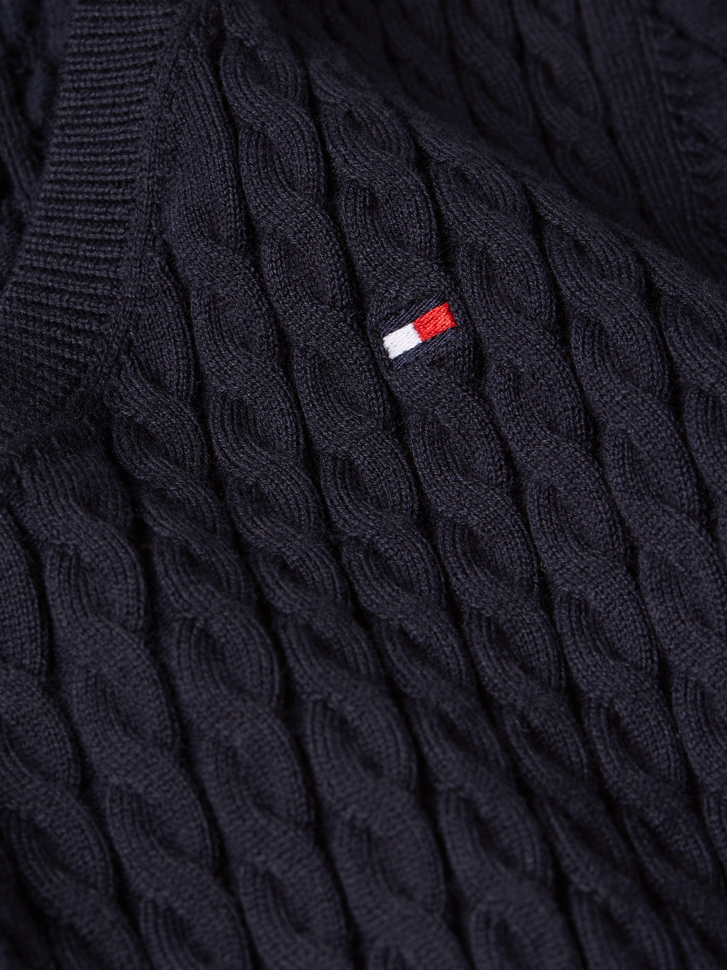 Tommy Hilfiger Strickpullover »CO CABLE V-NK SWEATER«, mit Zopfmuster