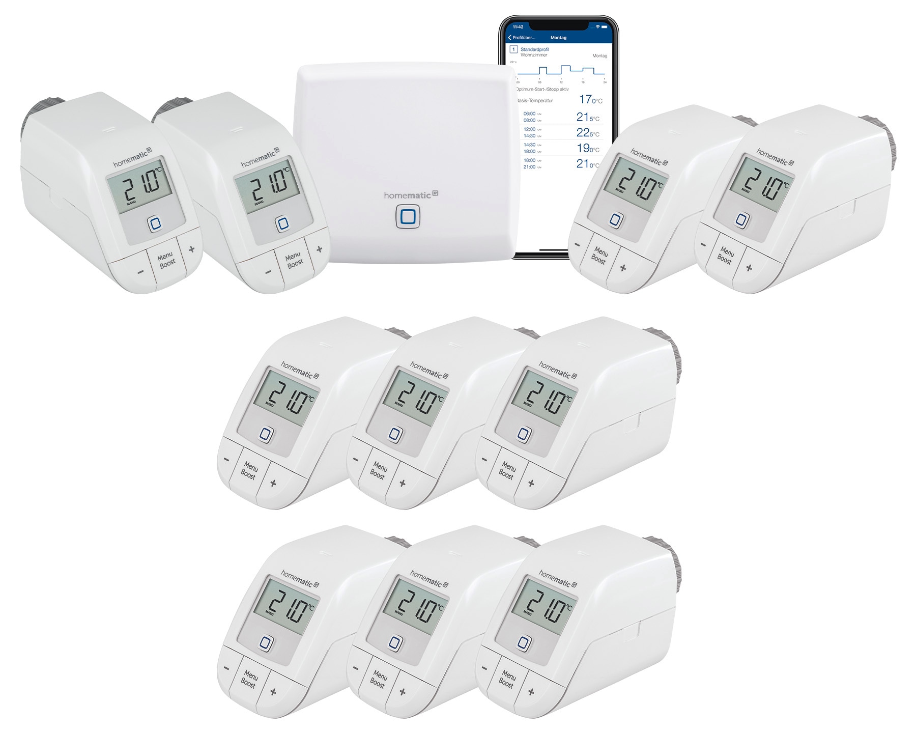 Homematic IP Heizkörperthermostat »Bundle Starter Set Heizen + 8x HKT basic«, Access Point + 10 x Homematic IP Heizkörperthermostat - basic