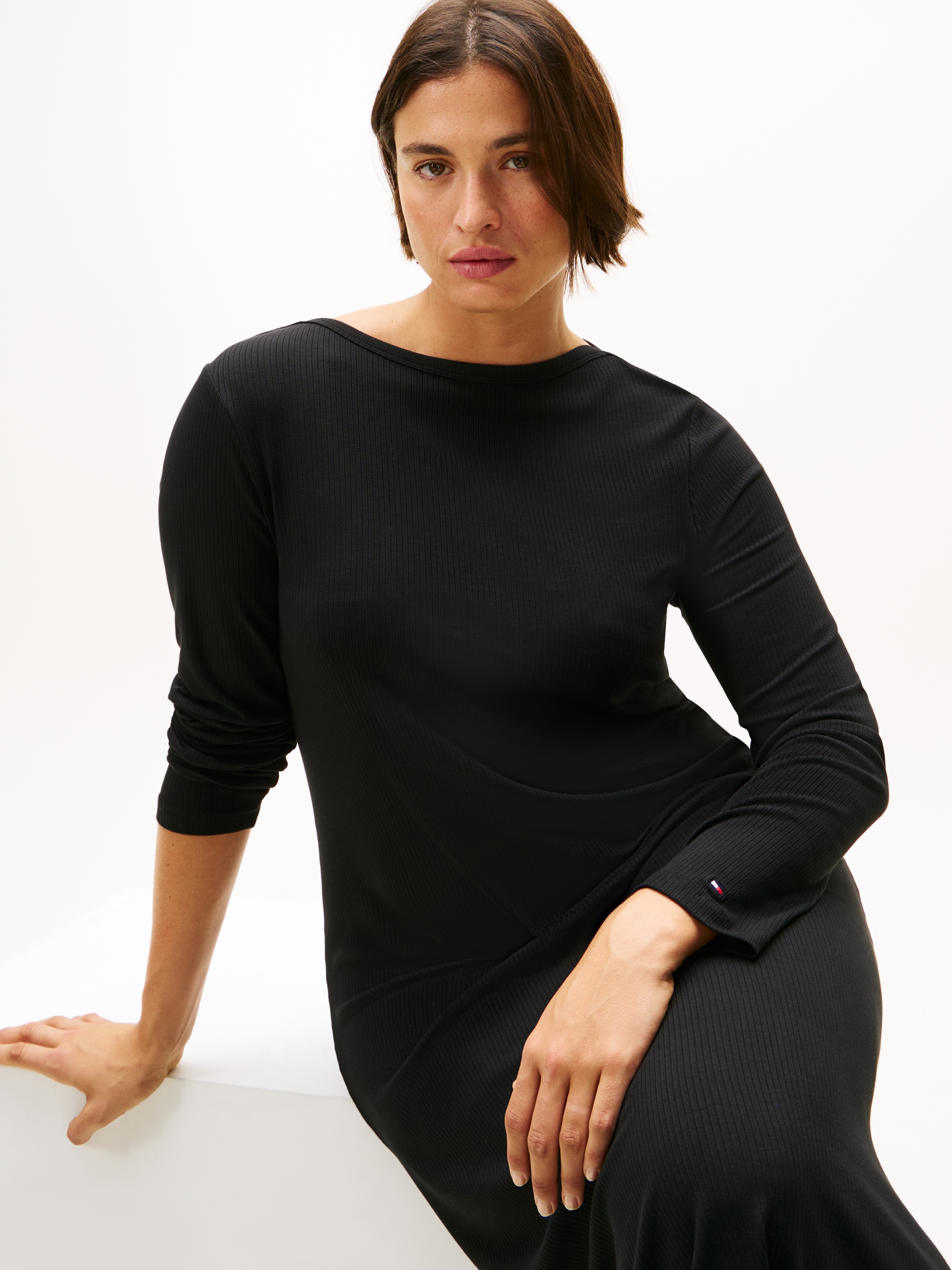 Tommy Hilfiger Curve A-Linien-Kleid »CRV 5X2 RIB FLARE MIDI DRESS LS«, in grossen Grössen, in gerippter Struktur und ausgestellter Form