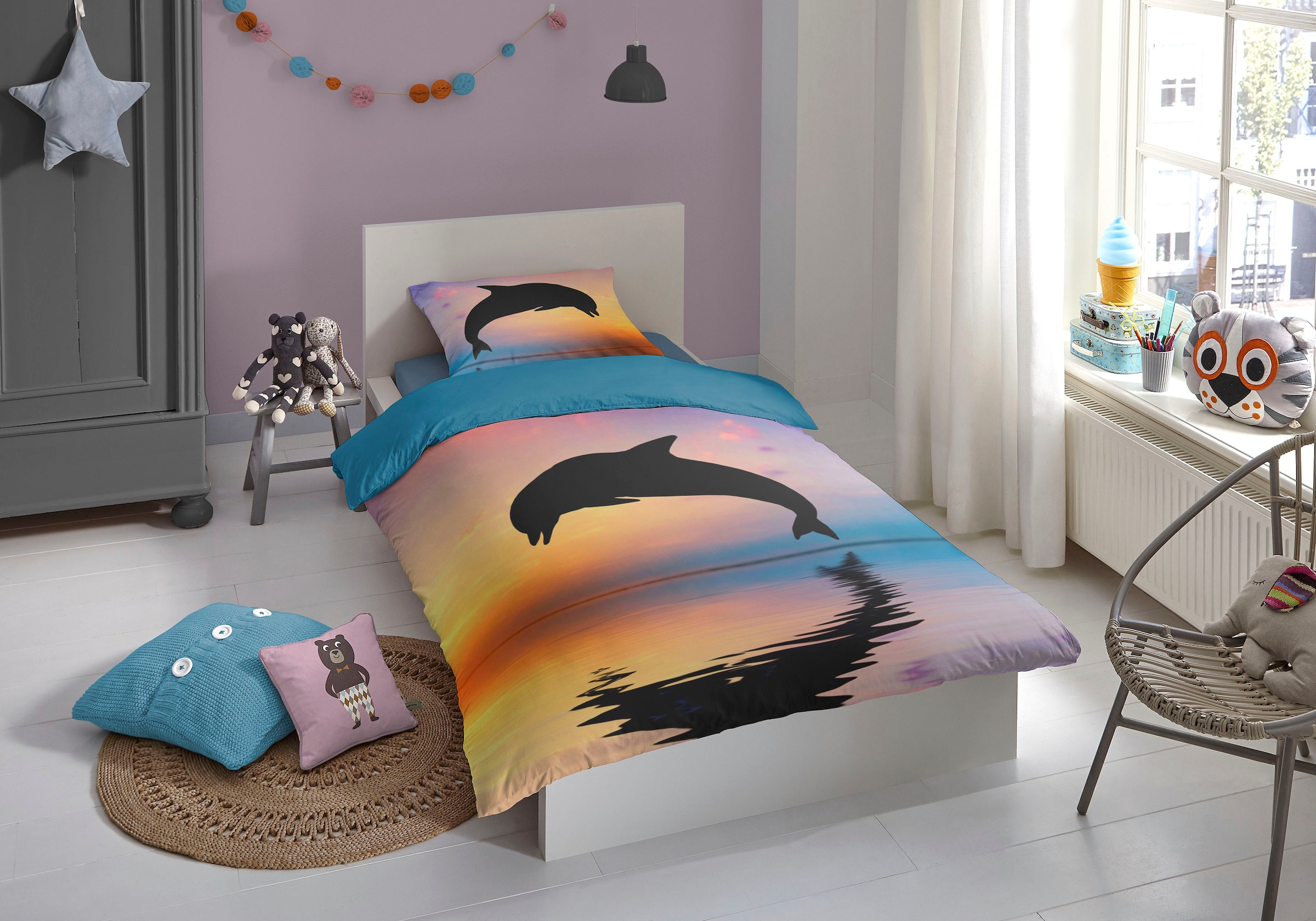 good morning Kinderbettwäsche »Dolphin«, 100% Baumwolle, 135x200, Reissverschluss, Wendeoptik, Kind, Delfin