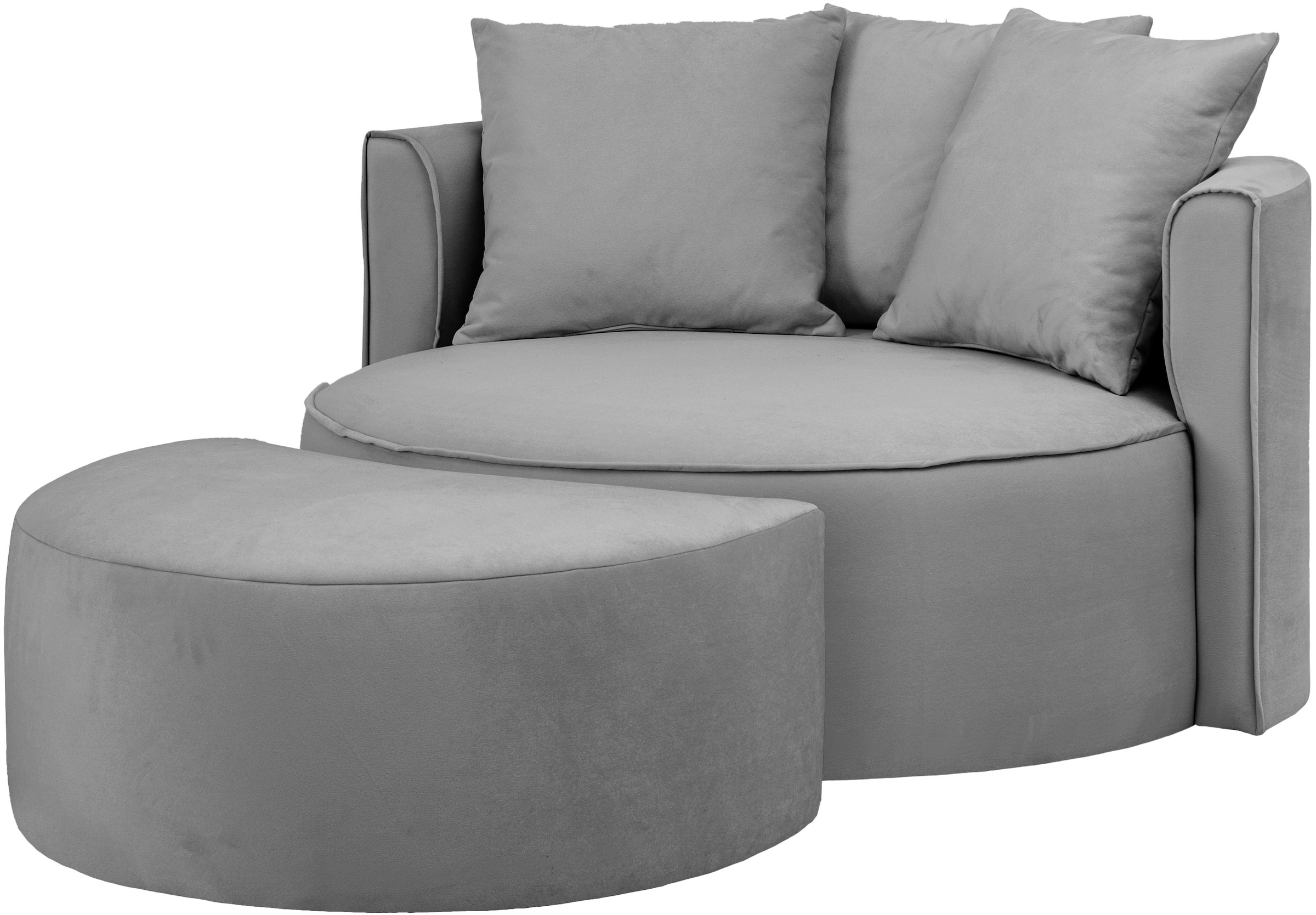 LeGer Home by Lena Gercke XXL-Sessel »ISALIE, Rundsessel mit Hocker, Lesesessel, Loveseat, Big-Sessel«, (Set), trendige Stoffe, mit 3 Zierkissen, grosse Sitzfläche