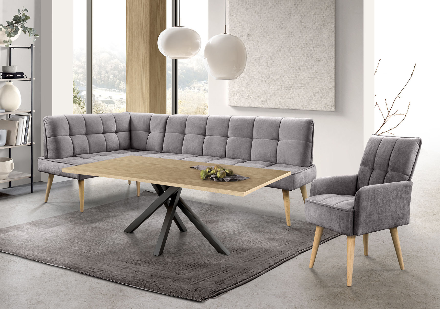 exxpo - sofa fashion Eckbank "Latte" moderne Sitz- und Rückensteppung, bequem und elegant, hoher Holzfuss