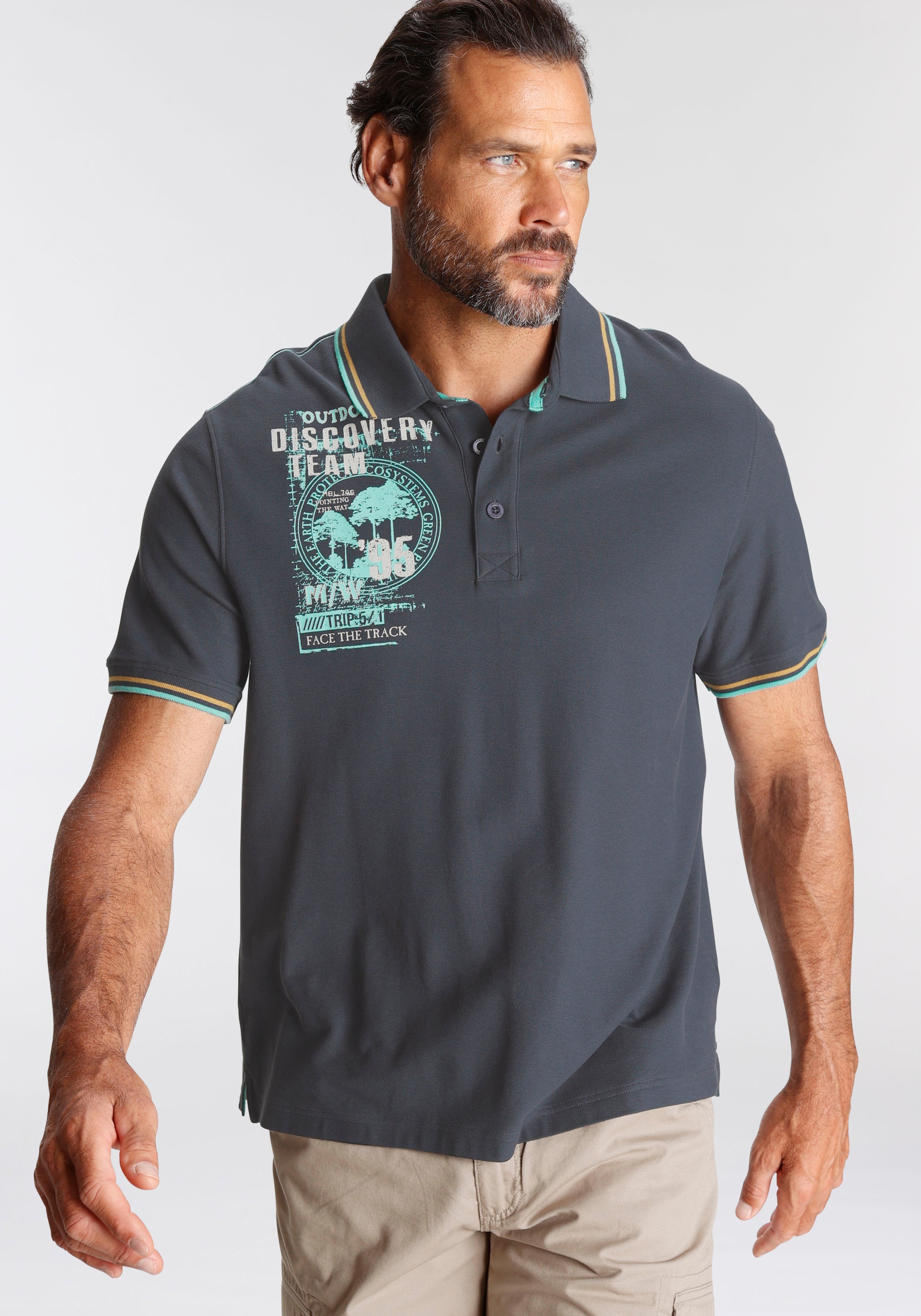 Man's World Poloshirt, Mit Print an der Schulter