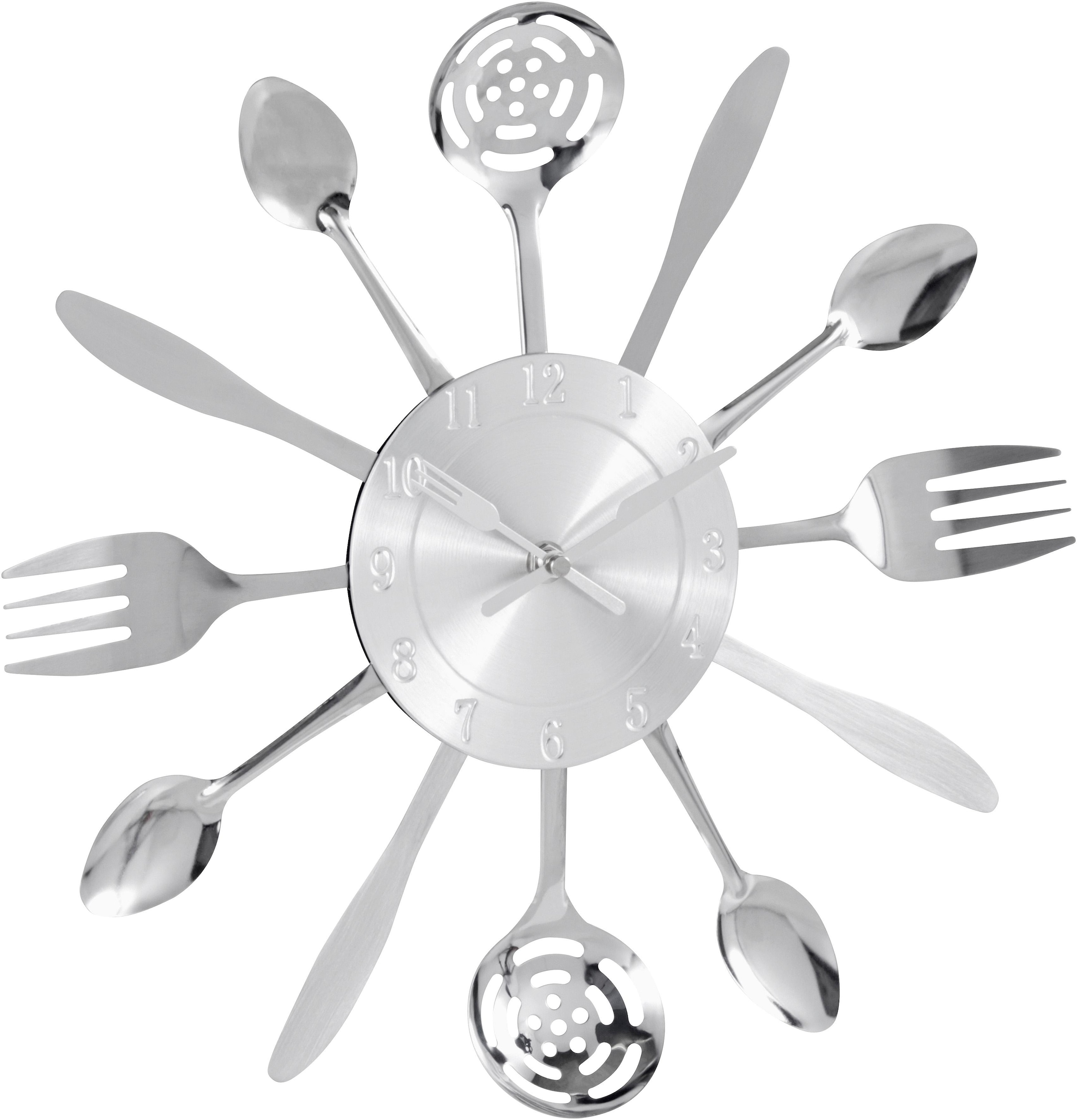 my home Wanduhr »"Cutlery"«, Küchenuhr, XXL, rund, Ø 38 cm, aus Metall, Besteck