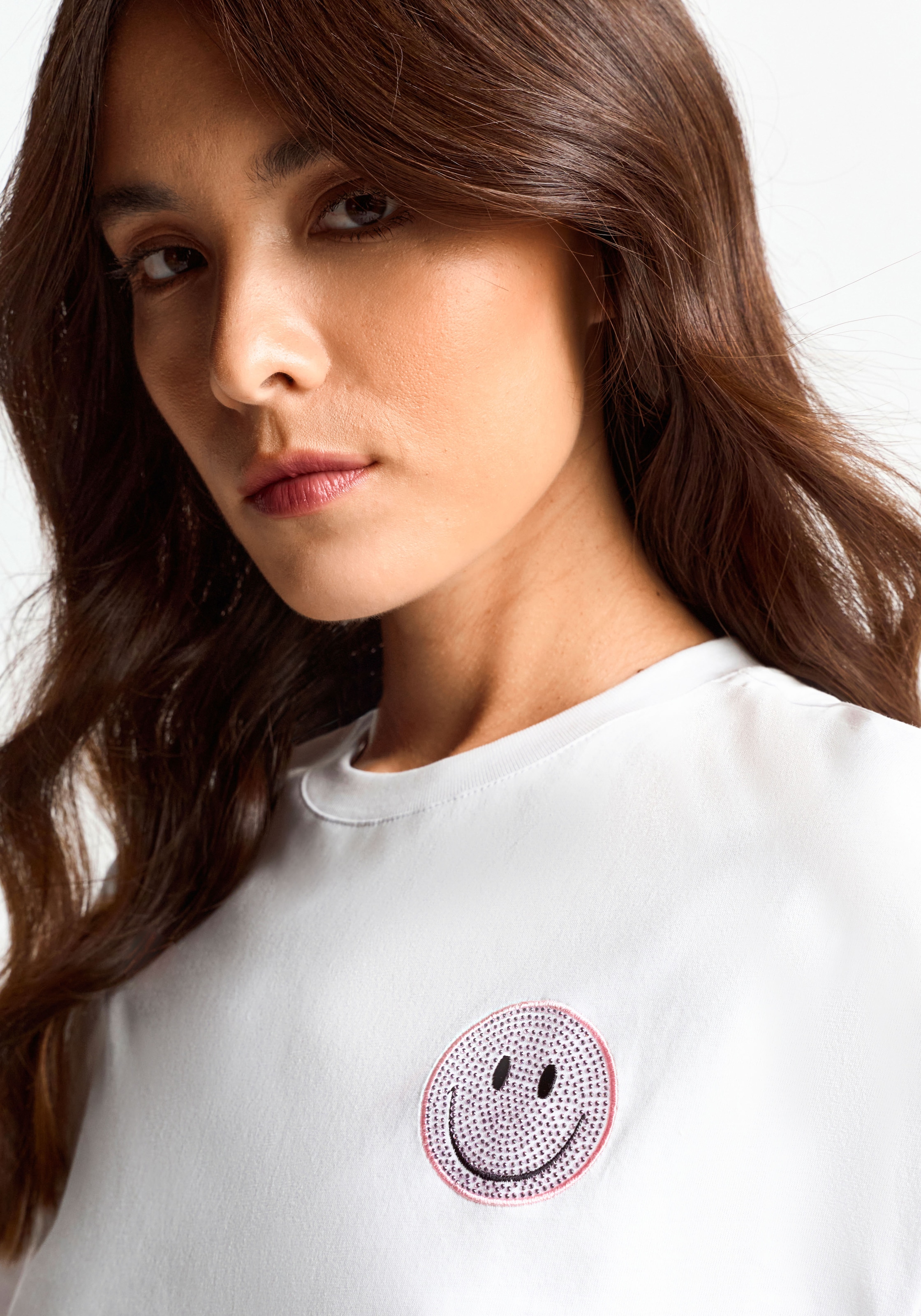 RICHROYAL T-Shirt, Smiley mit Glitzersteinen