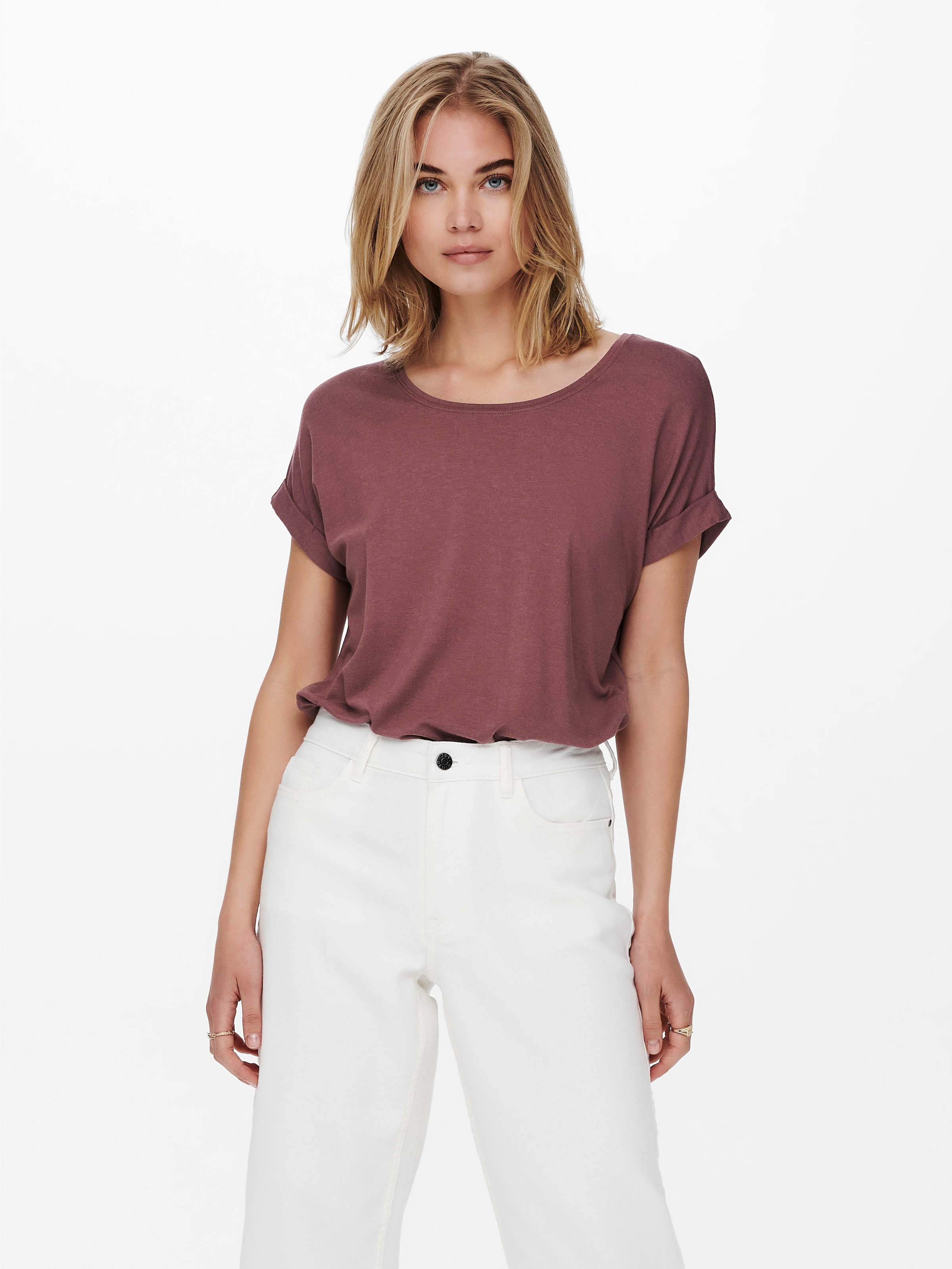 ONLY T-Shirt »ONLMOSTER – Kurzarmshirt mit Aufschlag und klassischem Look« unifarben, casual, regular fit, Viskosemischung, Rundhals