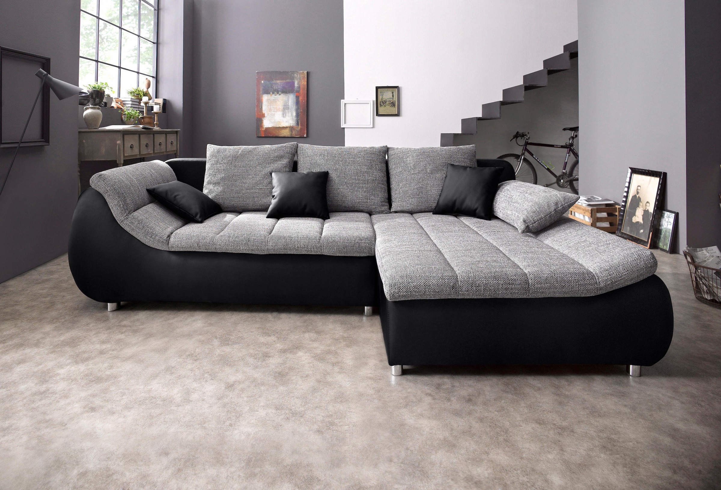 Home affaire Ecksofa "Imola, bequem, aktuelle Steppung im Sitz, L-Form, Breite 270cm" wahlweise mit Bettfunktion.