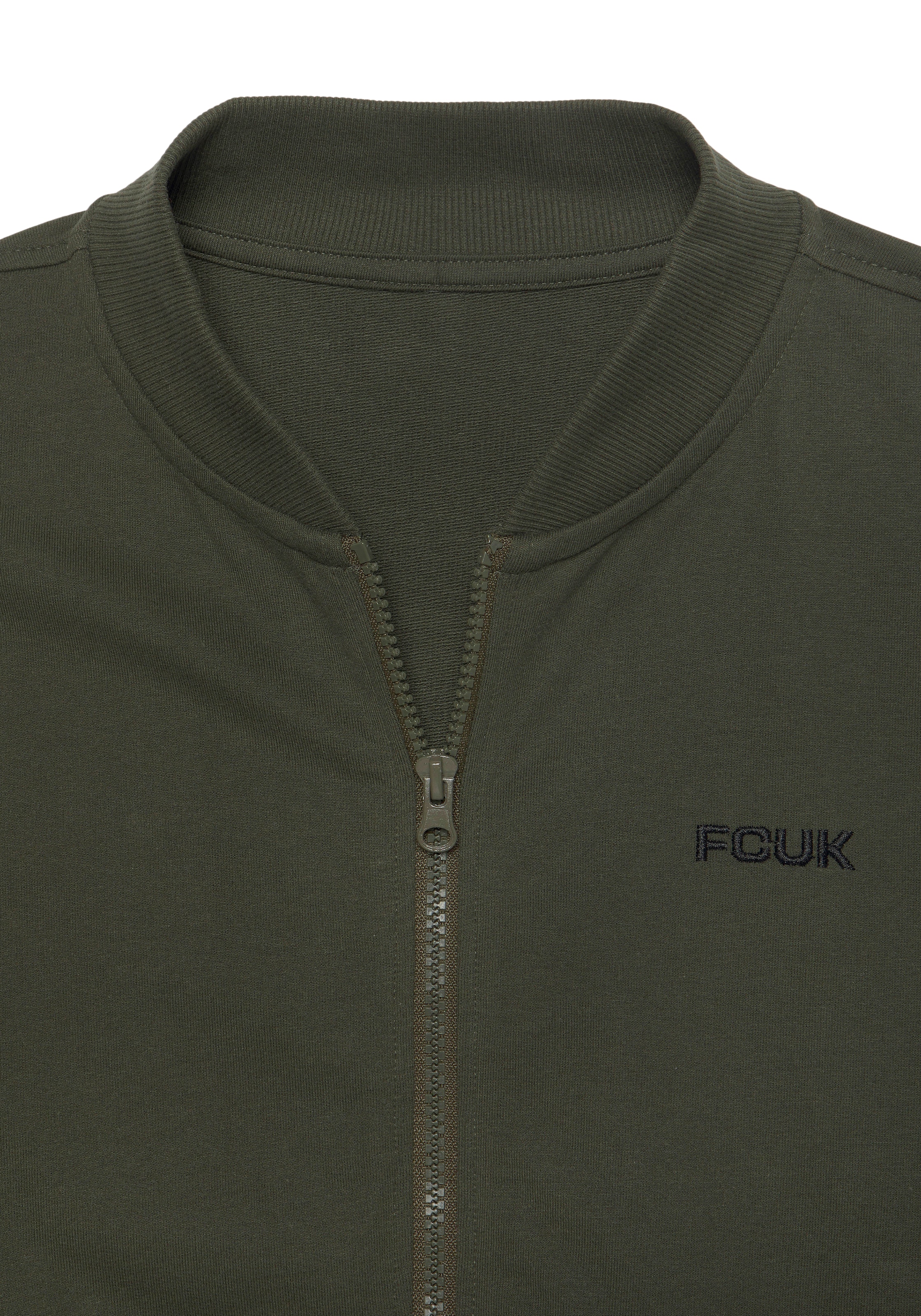 FCUK Sweatjacke, (1 tlg.), mit Kragen und durchgehenden Reissverschluss