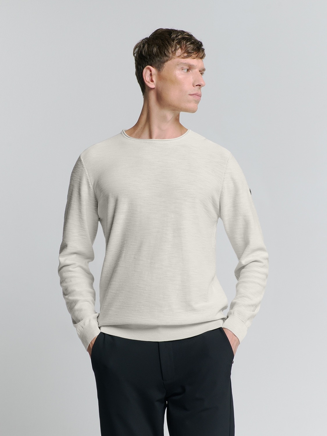 NO EXCESS Rundhalspullover mit Logo Stickerei